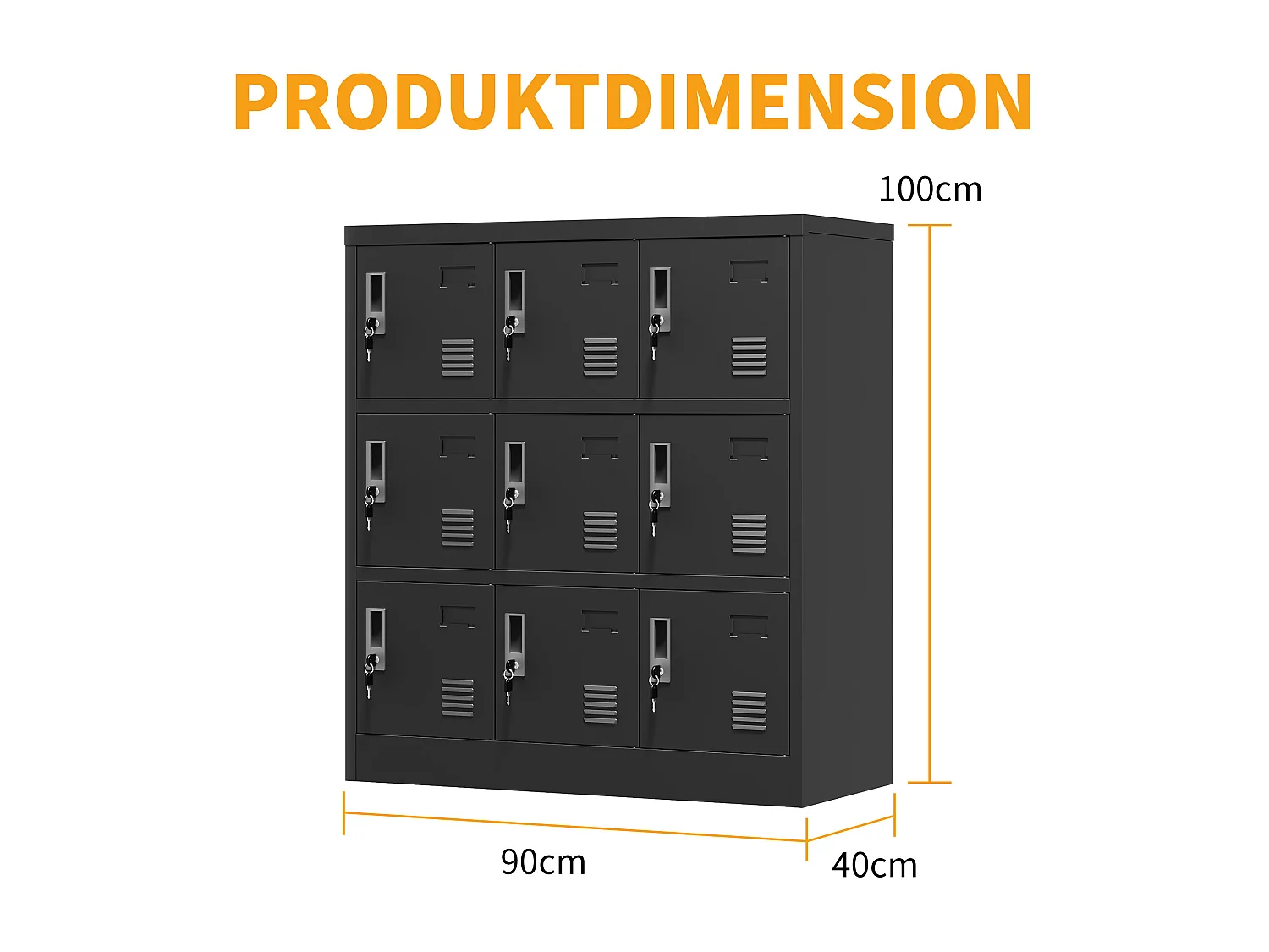 Armoire métallique à 9 portes, casier de rangement sécurisé pour bureau, école, salle de sport, métal, noir (90x40x100 cm)