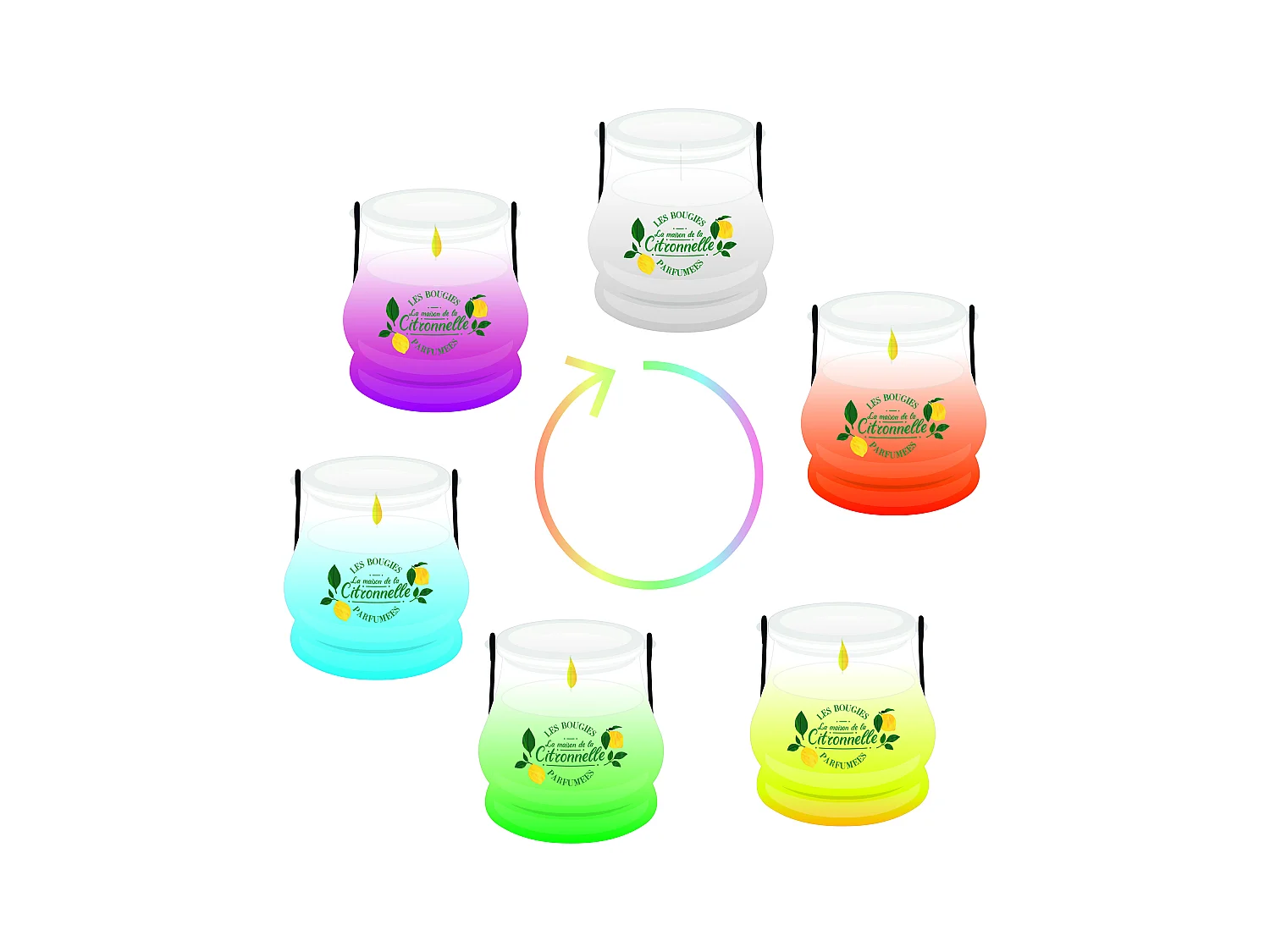 Bougie Citronnelle Couleur Changeante Jaune, Vert, Blanc