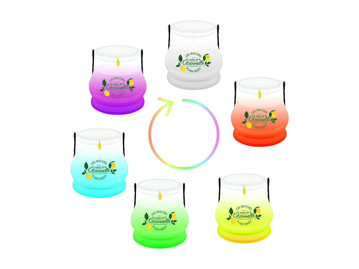 Bougie Citronnelle Couleur Changeante Jaune, Vert, Blanc