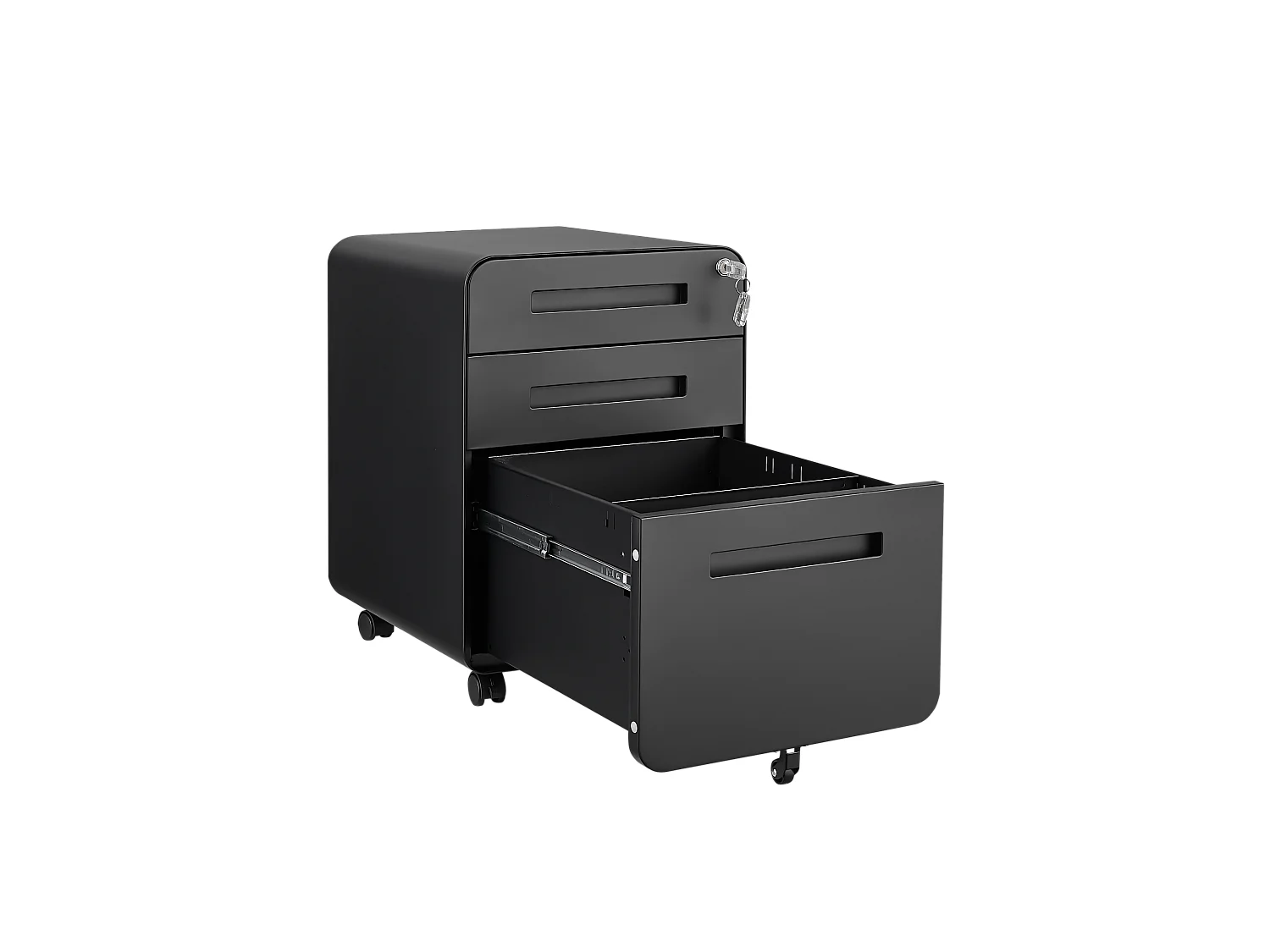 Armoire à fichiers mobile 3 tiroirs, métal, avec roulettes, anti-basculement, noir (46x40x58 cm)