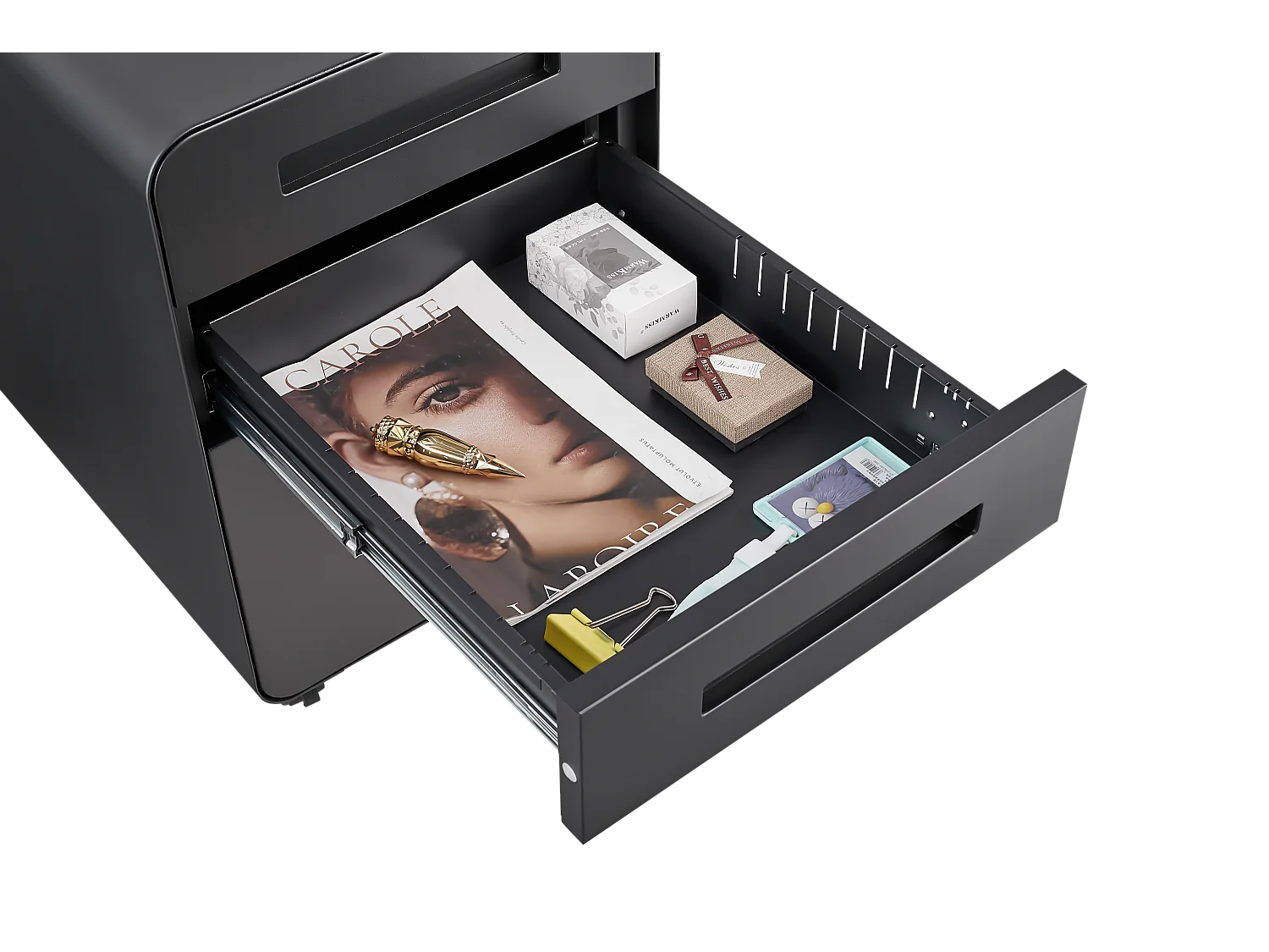 Armoire à fichiers mobile 3 tiroirs, métal, avec roulettes, anti-basculement, noir (46x40x58 cm)