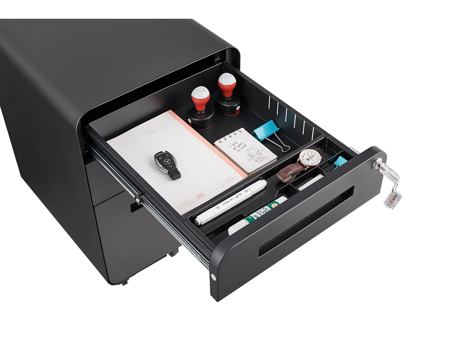 Armoire à fichiers mobile 3 tiroirs, métal, avec roulettes, anti-basculement, noir (46x40x58 cm)