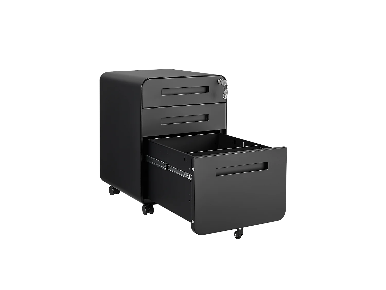 Armoire à fichiers mobile 3 tiroirs, métal, avec roulettes, anti-basculement, noir (46x40x58 cm)