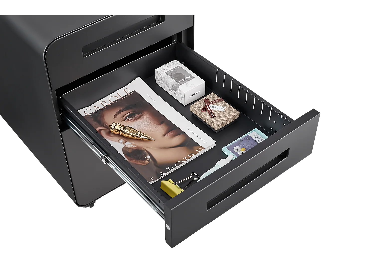 Armoire à fichiers mobile 3 tiroirs, métal, avec roulettes, anti-basculement, noir (46x40x58 cm)