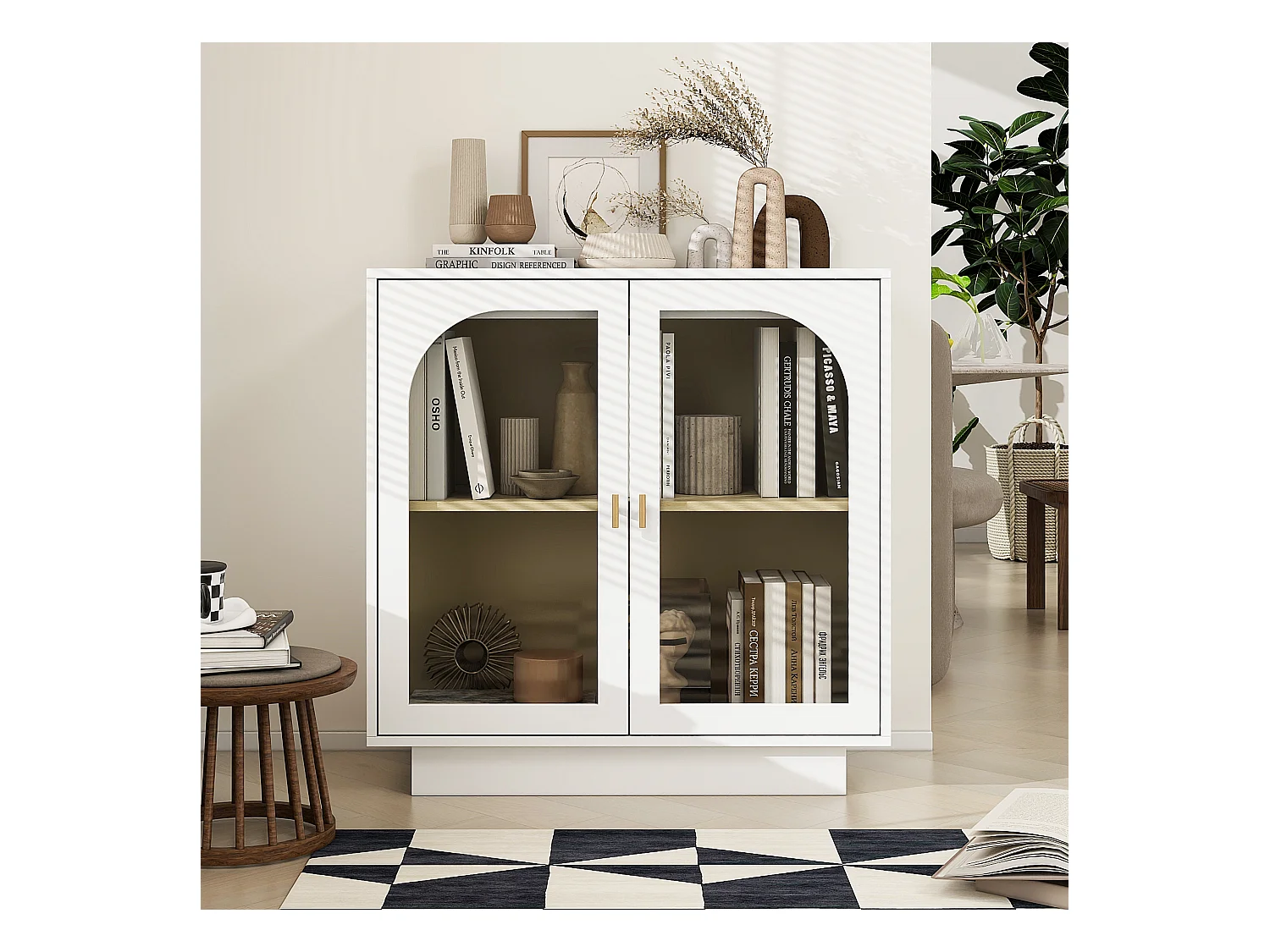 Armoire à double porte avec éléments arqués, design moderne, panneau de particules, blanc (79x35x80 cm)