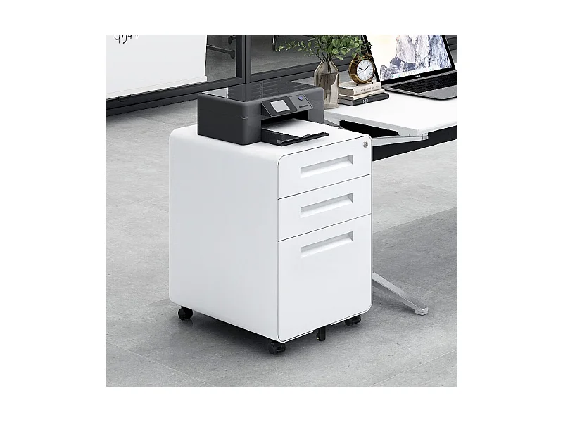 Mobiele archiefkast met 3 laden, metaal, afsluitbaar, met wielen, wit (46x40x58 cm)