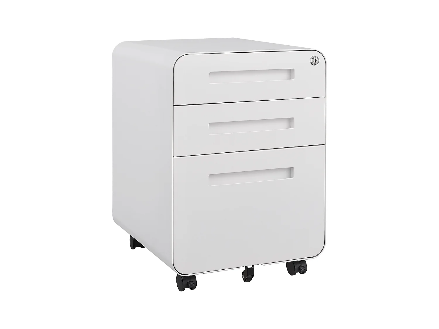 Armoire à fichiers mobile 3 tiroirs, métal, verrouillable, avec roulettes, blanc (46x40x58 cm)