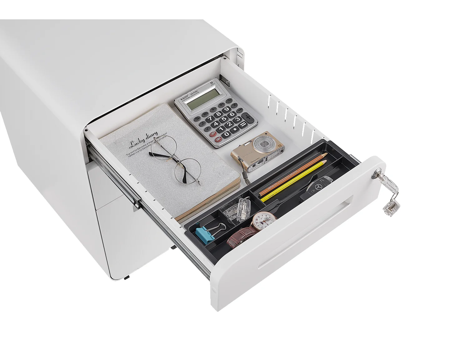 Armoire à fichiers mobile 3 tiroirs, métal, verrouillable, avec roulettes, blanc (46x40x58 cm)