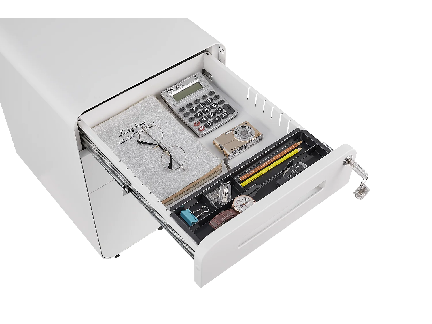 Armoire à fichiers mobile 3 tiroirs, métal, verrouillable, avec roulettes, blanc (46x40x58 cm)