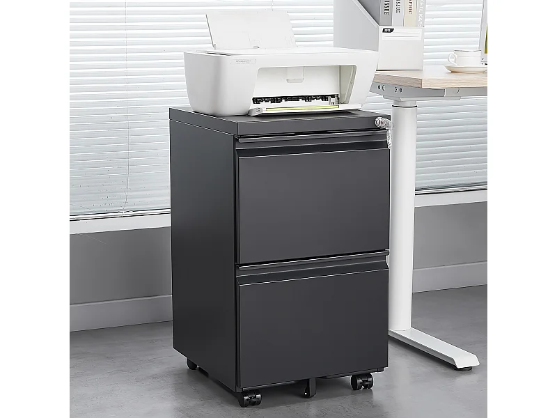 Mobiele archiefkast 2 laden, metaal, afsluitbaar, onder het bureau, zwart (39x45x67,5 cm)