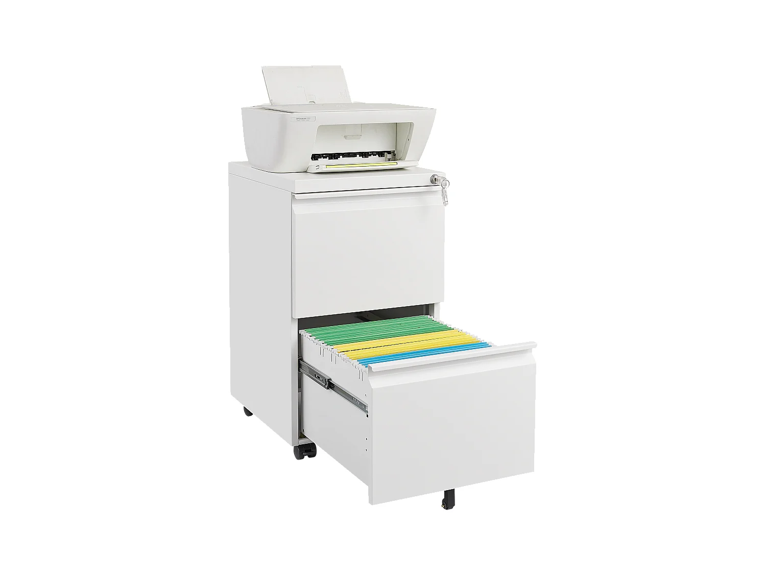 Armoire à fichiers mobile 2 tiroirs, métal, verrouillable, sous le bureau, blanc (39x45x72.4 cm)