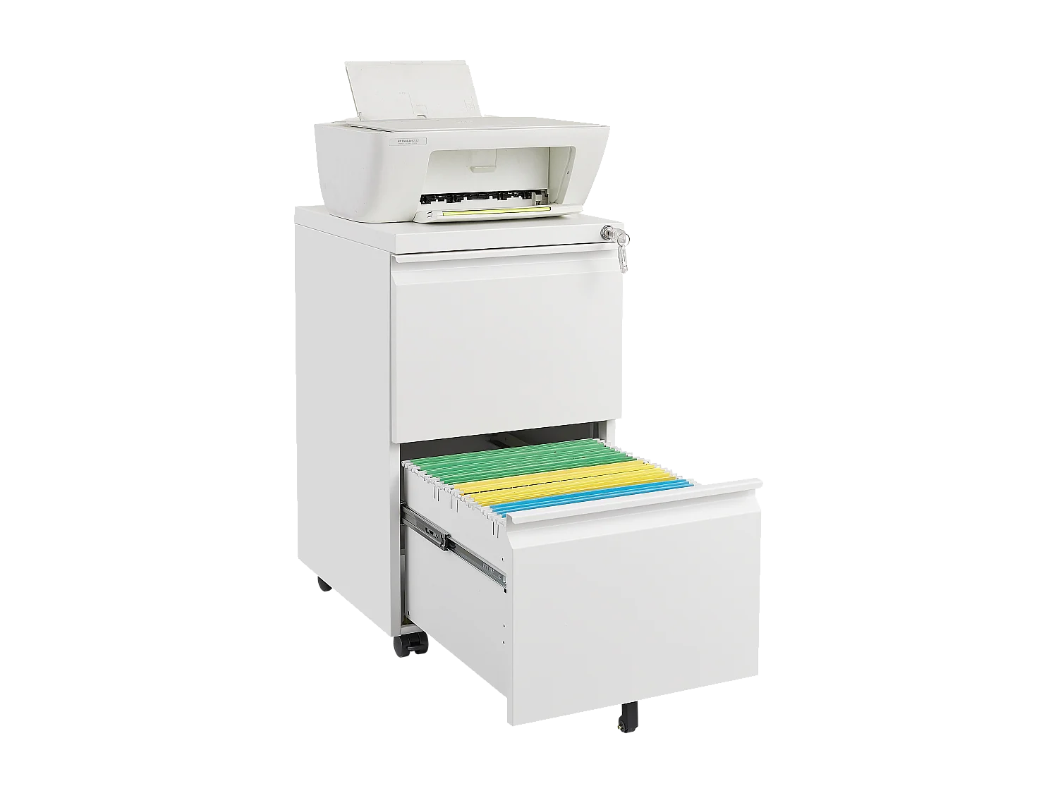 Armoire à fichiers mobile 2 tiroirs, métal, verrouillable, sous le bureau, blanc (39x45x72.4 cm)