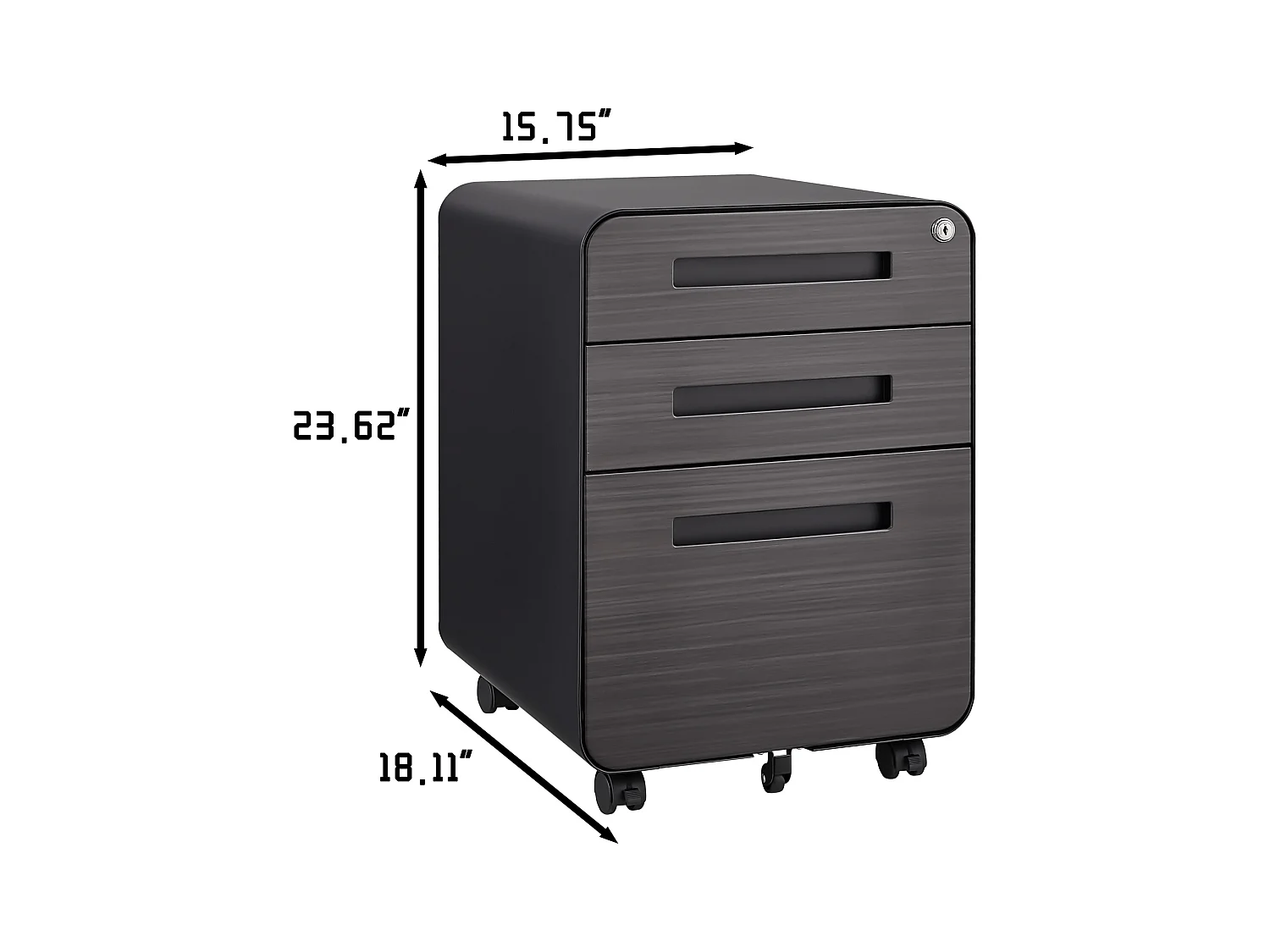 Armoire à fichiers mobile 3 tiroirs, métal, verrouillable, avec roulettes, noir (46x40x58 cm)