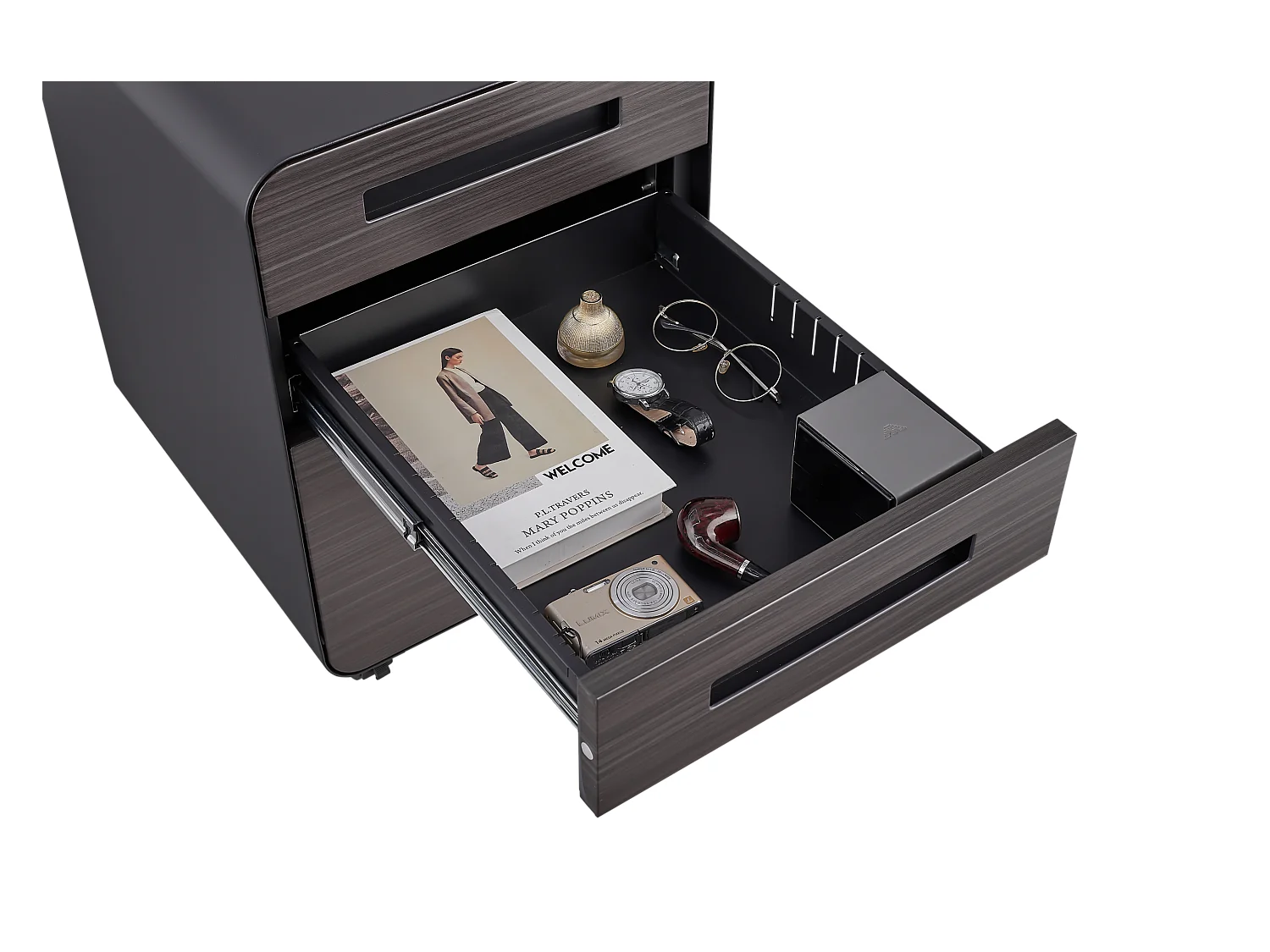 Armoire à fichiers mobile 3 tiroirs, métal, verrouillable, avec roulettes, noir (46x40x58 cm)