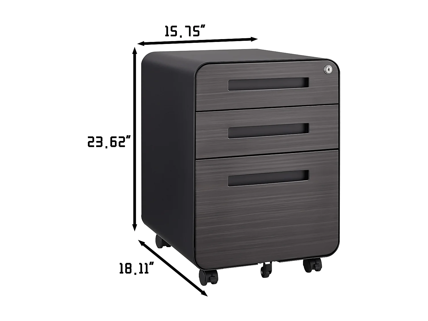 Armoire à fichiers mobile 3 tiroirs, métal, verrouillable, avec roulettes, noir (46x40x58 cm)
