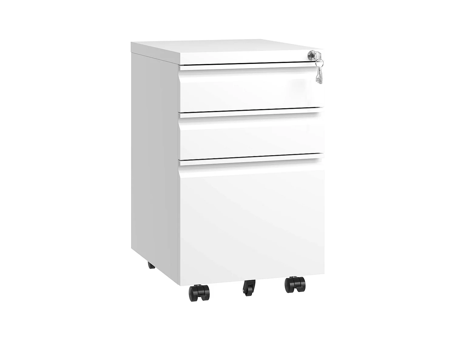 Caisson mobile à 3 tiroirs avec serrure, rangement métal pour bureau à domicile, blanc (37.3x44x60 cm)