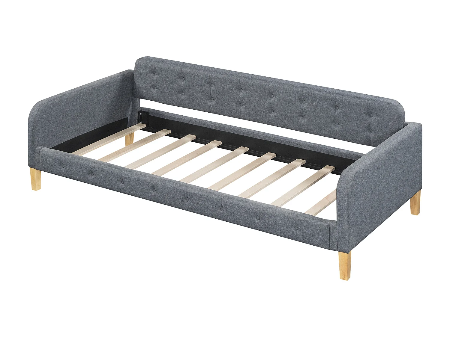 Canapé-lit 90x200 cm, avec lit escamotable, bouton clouté, design simple et élégant, en lin, gris (215x102x70 cm)