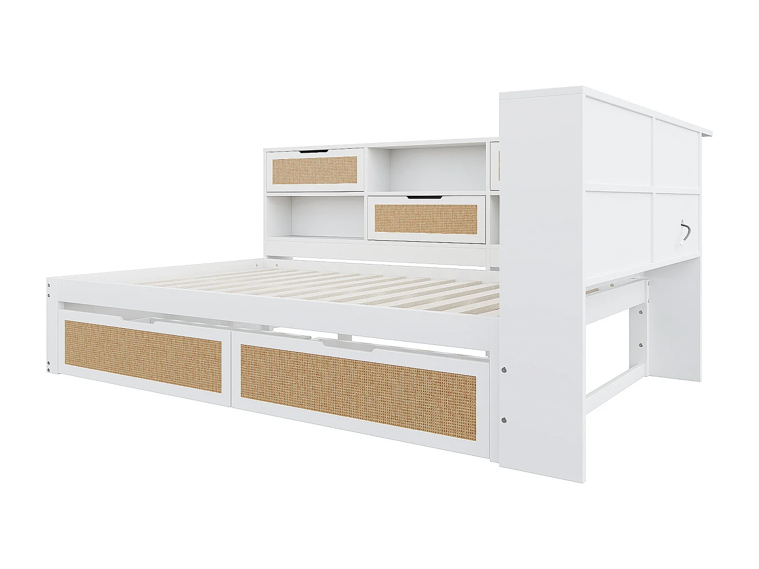 Massief houten slaapbank 140\200 met lades en oplaadpunt, multifunctioneel, met lattenbodem en geïntegreerde opbergruimte (225x166x92 cm)