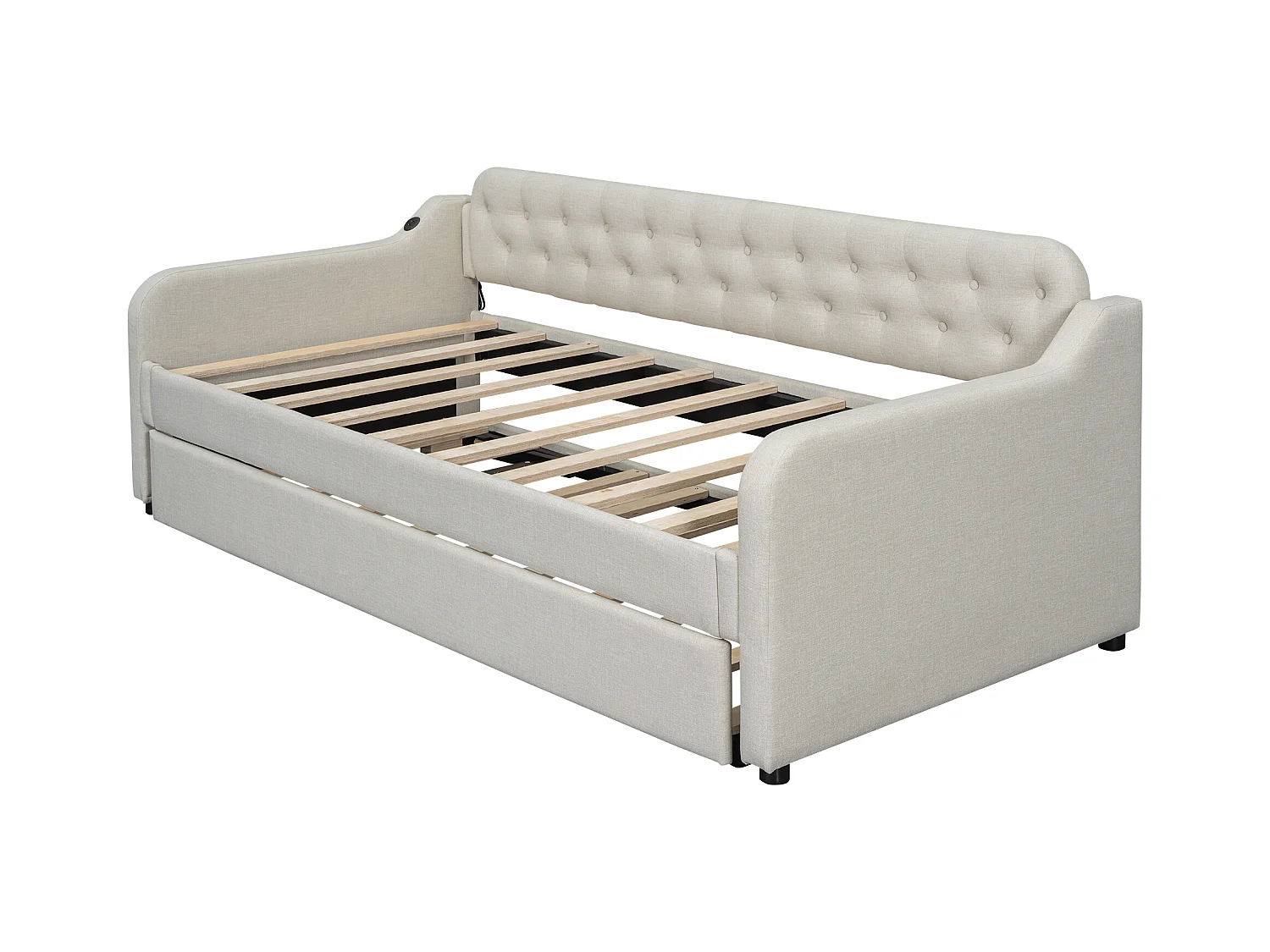 Canapé-lit 90x200 cm, avec lit escamotable, USB intégré, beige (215x191x79 cm)