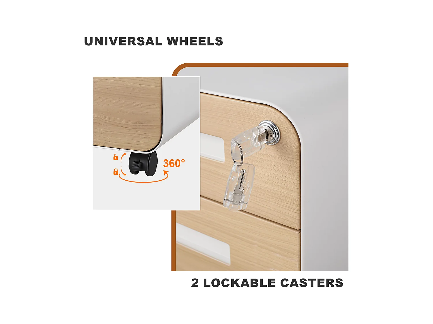 Mobiele archiefkast met 3 laden, staal, afsluitbaar, verstelbare planken, wit (46x40x58 cm)