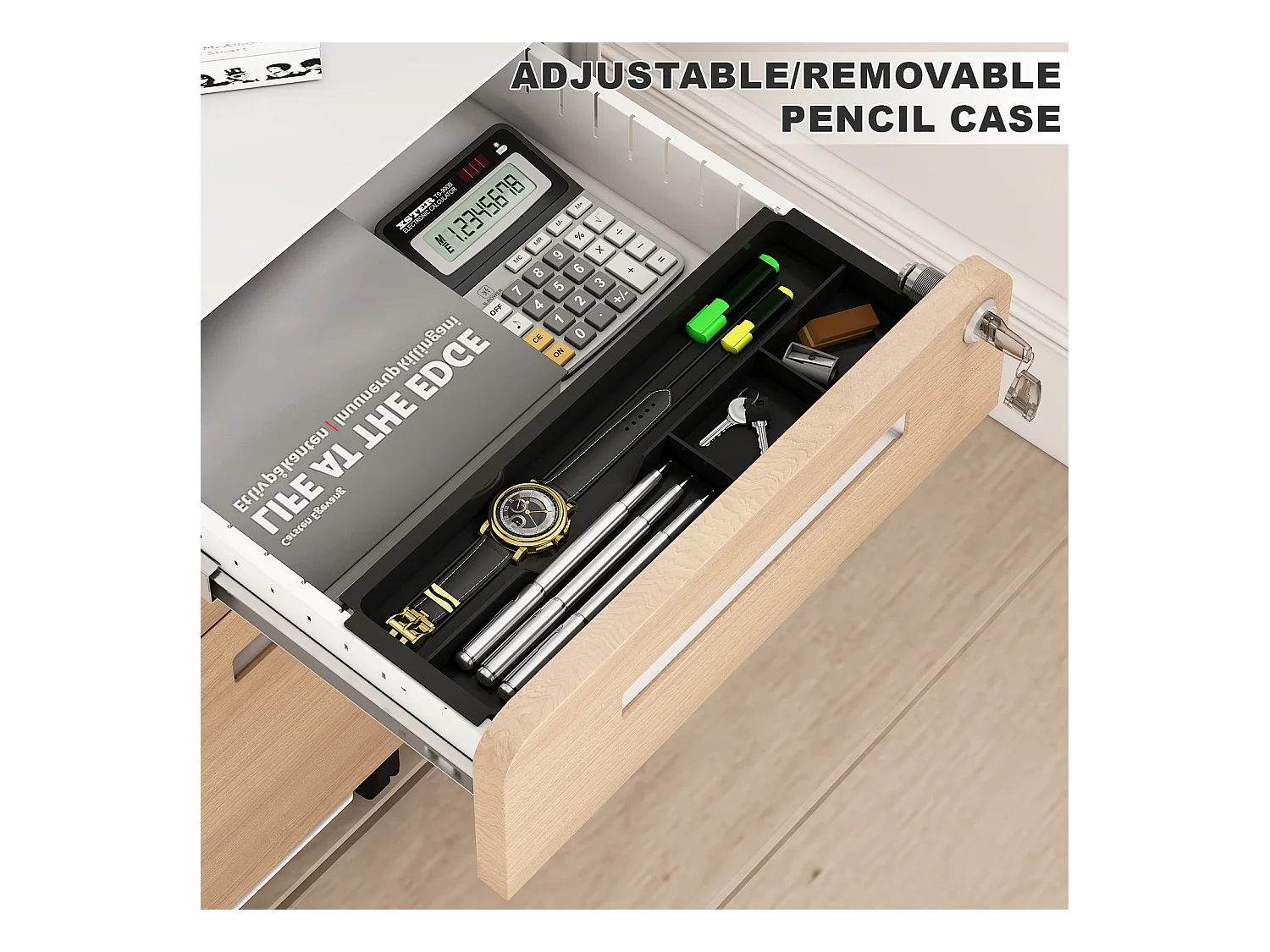 Mobiele archiefkast met 3 laden, staal, afsluitbaar, verstelbare planken, wit (46x40x58 cm)