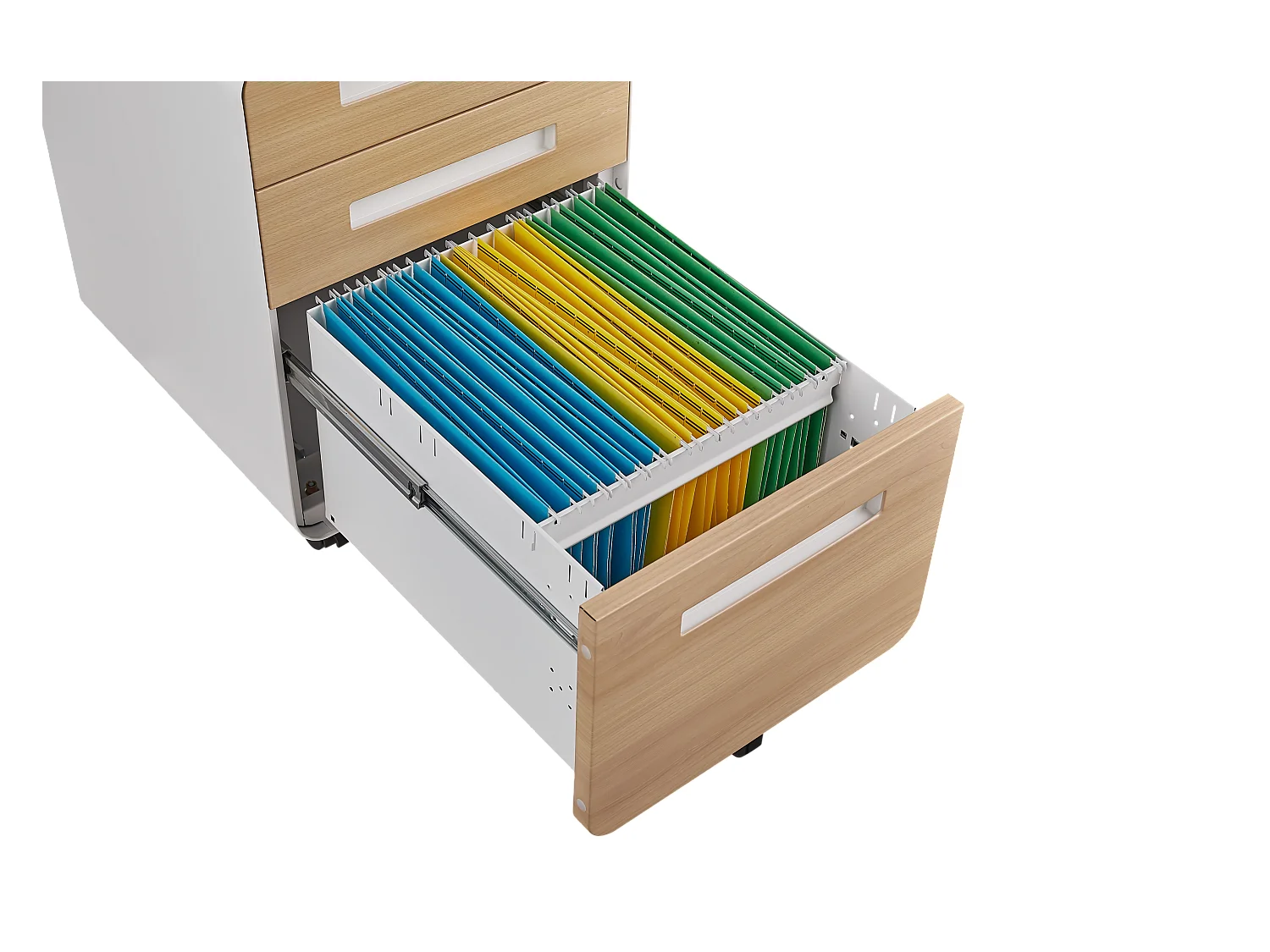 Mobiele archiefkast met 3 laden, staal, afsluitbaar, verstelbare planken, wit (46x40x58 cm)