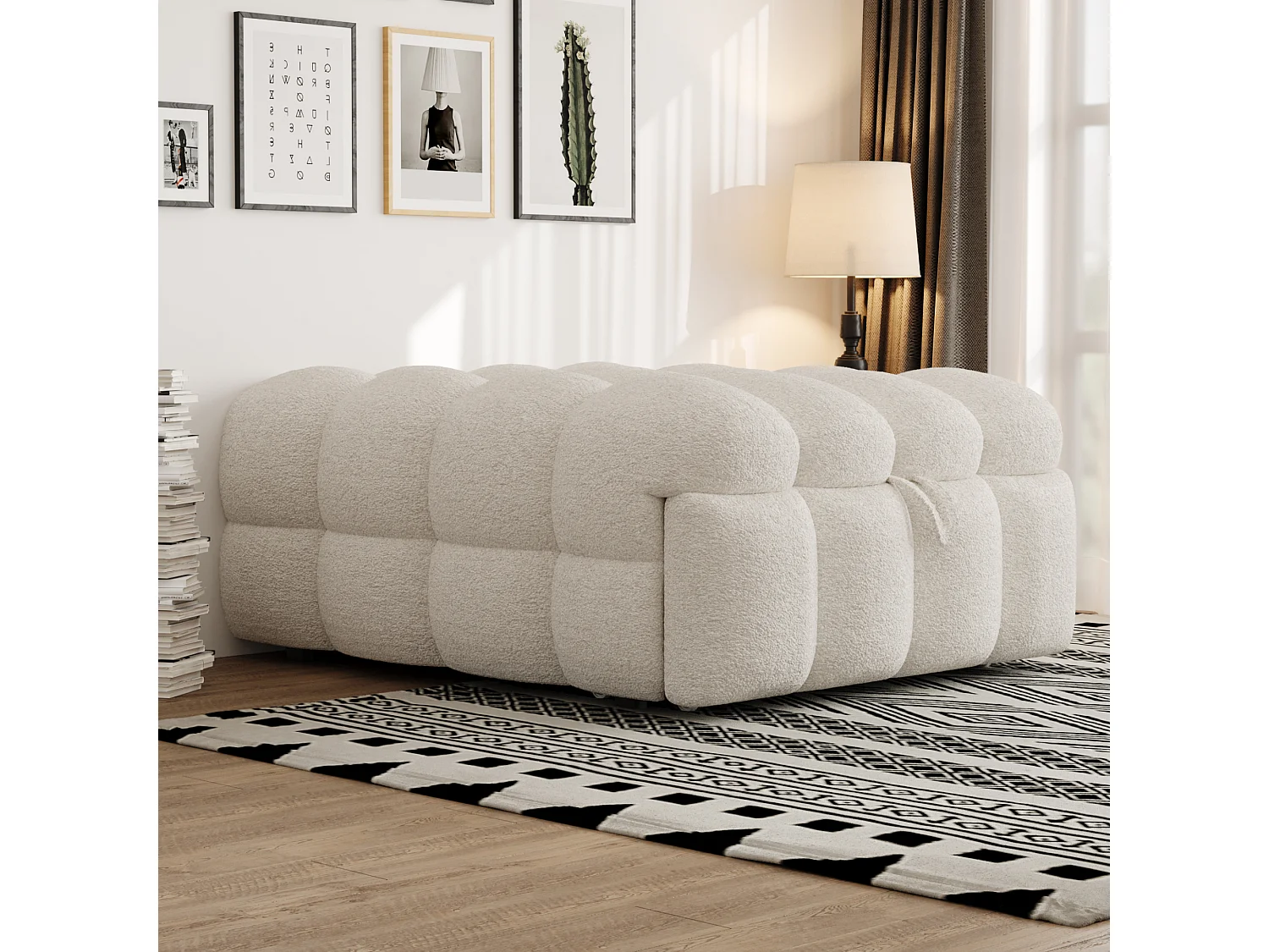 2-in-1 zitzakbed, uitschuifbare slaapbank, teddystof, beige (183x76x72 cm)