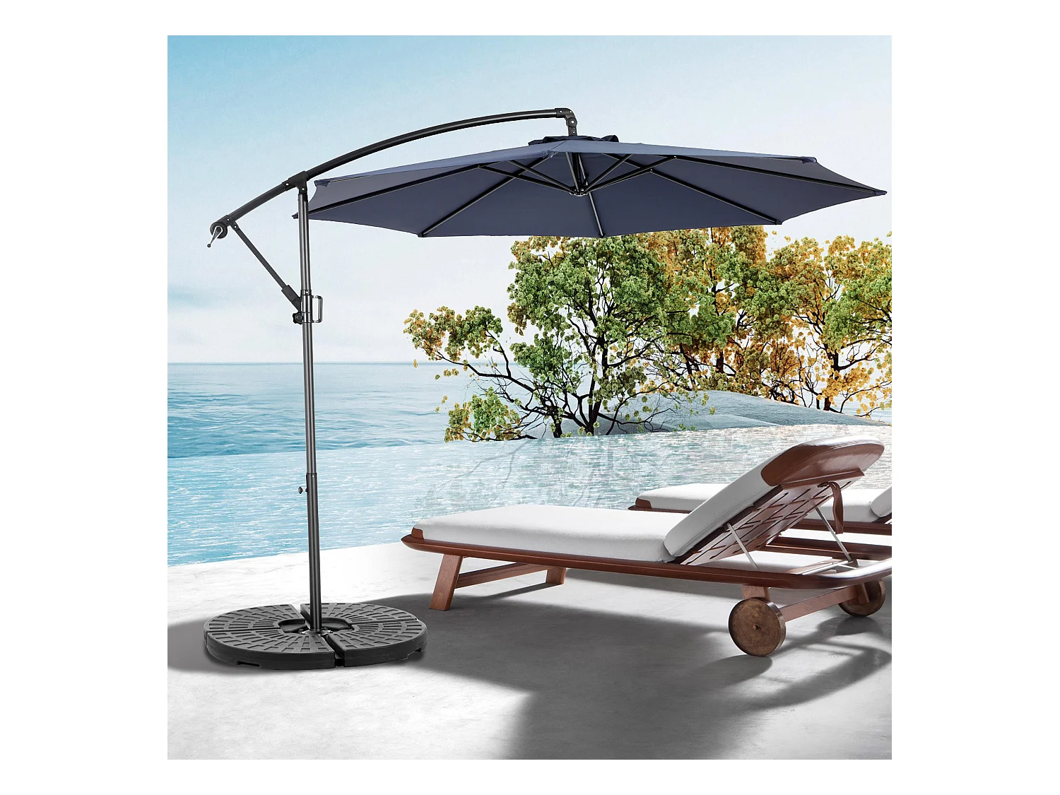 Parasol extérieur double face rectangulaire avec manivelle, structure en acier, bleu marine (4.5x4.5x3m)