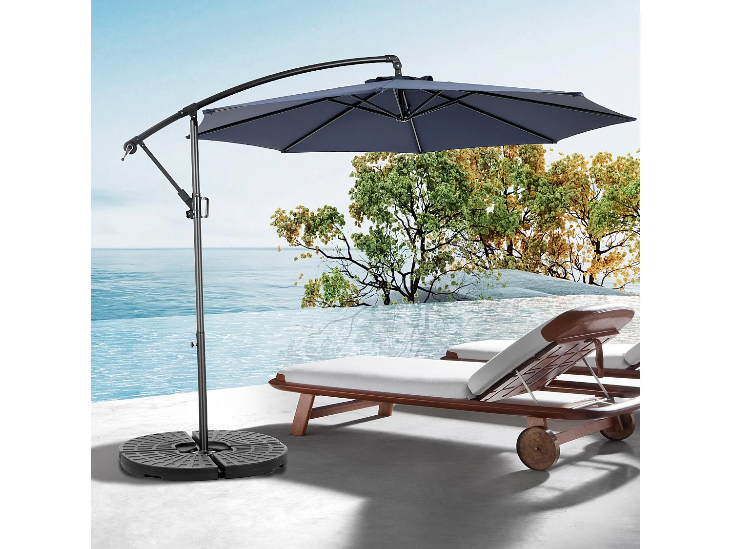 Parasol extérieur double face rectangulaire avec manivelle, structure en acier, bleu marine (4.5x4.5x3m)