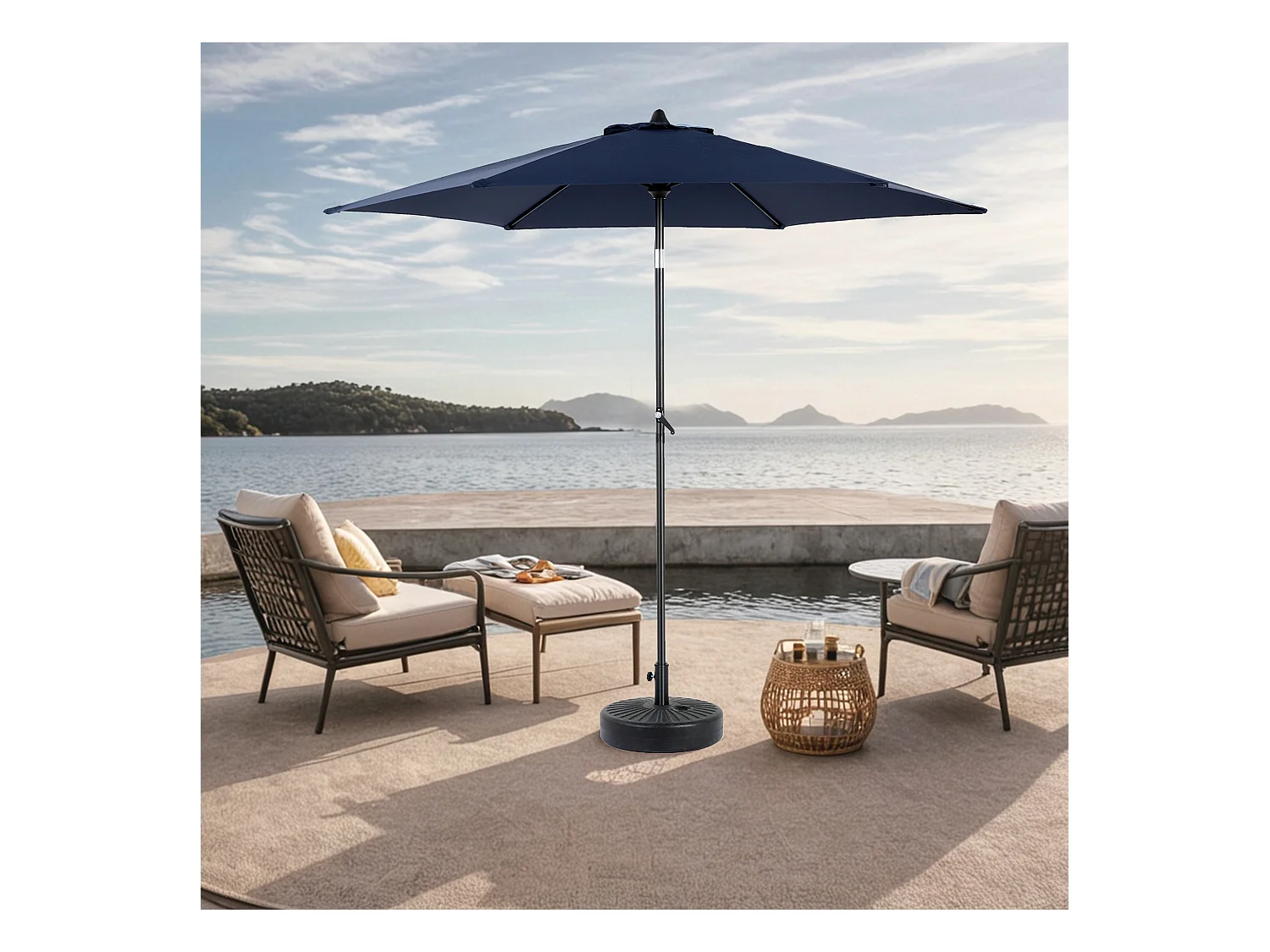 Ombrellone da esterno rettangolare bifacciale, con manovella, in acciaio, blu navy (274x213x200 cm)