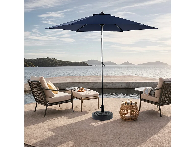 Parasol extérieur rectangulaire double face, avec manivelle, acier, bleu marine (274x213x200 cm)