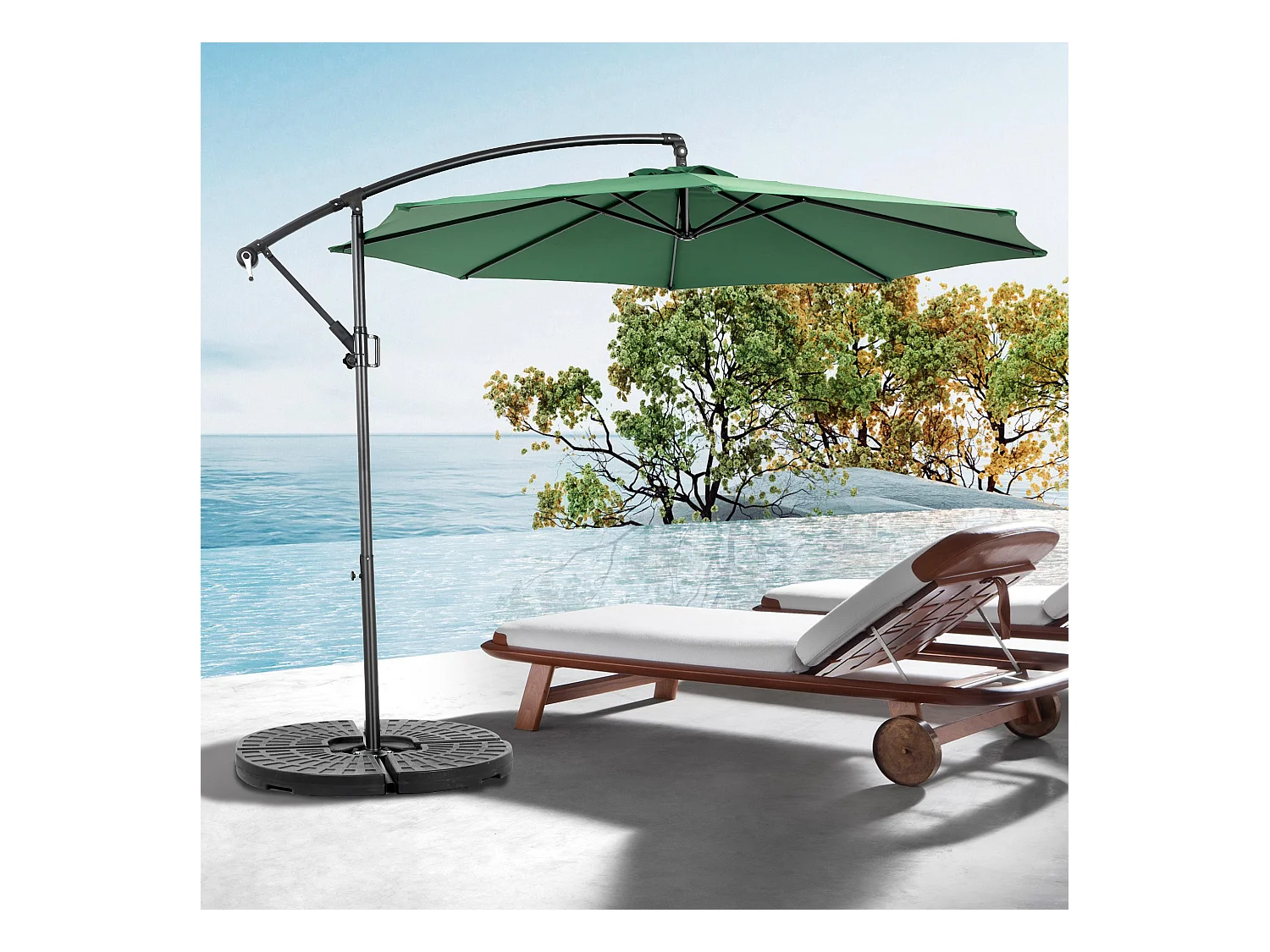 Parasol extérieur double face rectangulaire avec manivelle, structure en acier, vert foncé (4,5x4,5x3m)