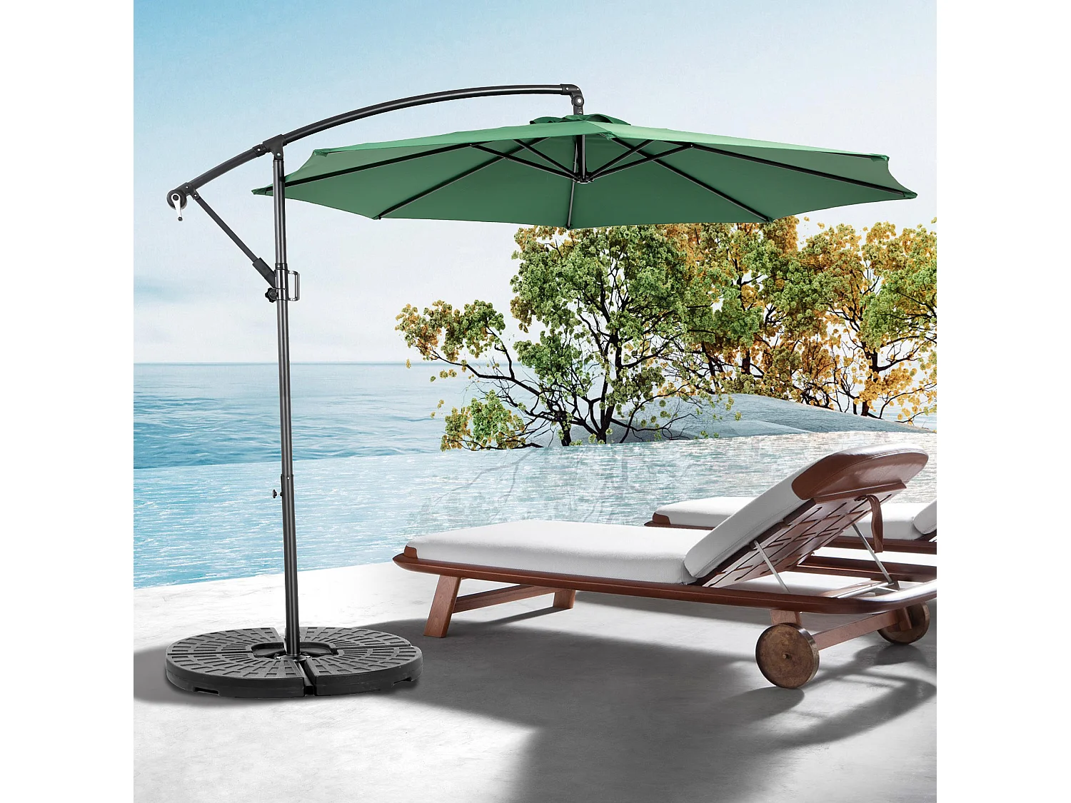Parasol extérieur double face rectangulaire avec manivelle, structure en acier, vert foncé (4,5x4,5x3m)