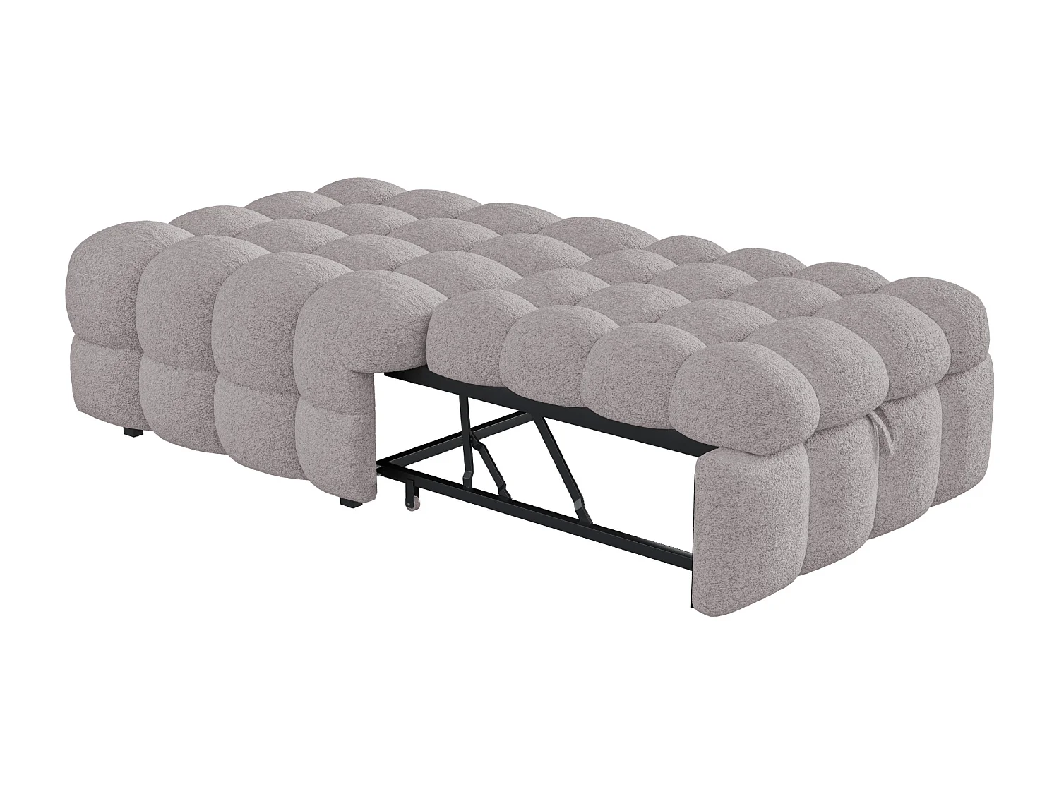 Lit pouf 2-en-1, canapé-lit extensible, tissu teddy, gris (183x76x72 cm)