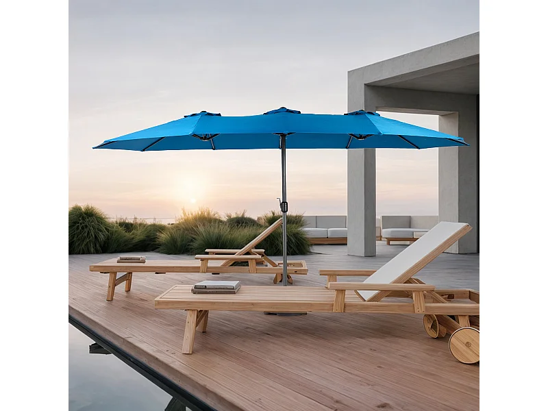 Parasol extérieur double face rectangulaire avec manivelle, structure en acier, bleu marine (4.5x4.5x3m)