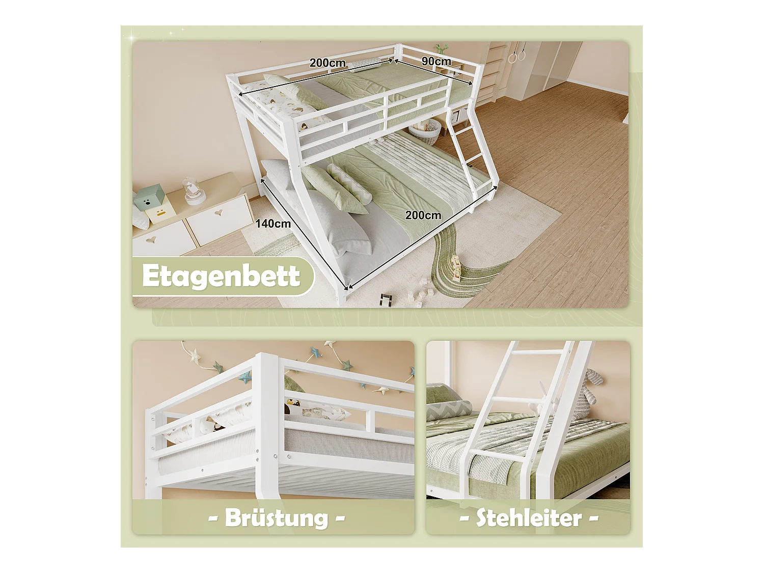 Parasol extérieur rectangulaire double face, avec manivelle, acier, kaki (274x213x200 cm)