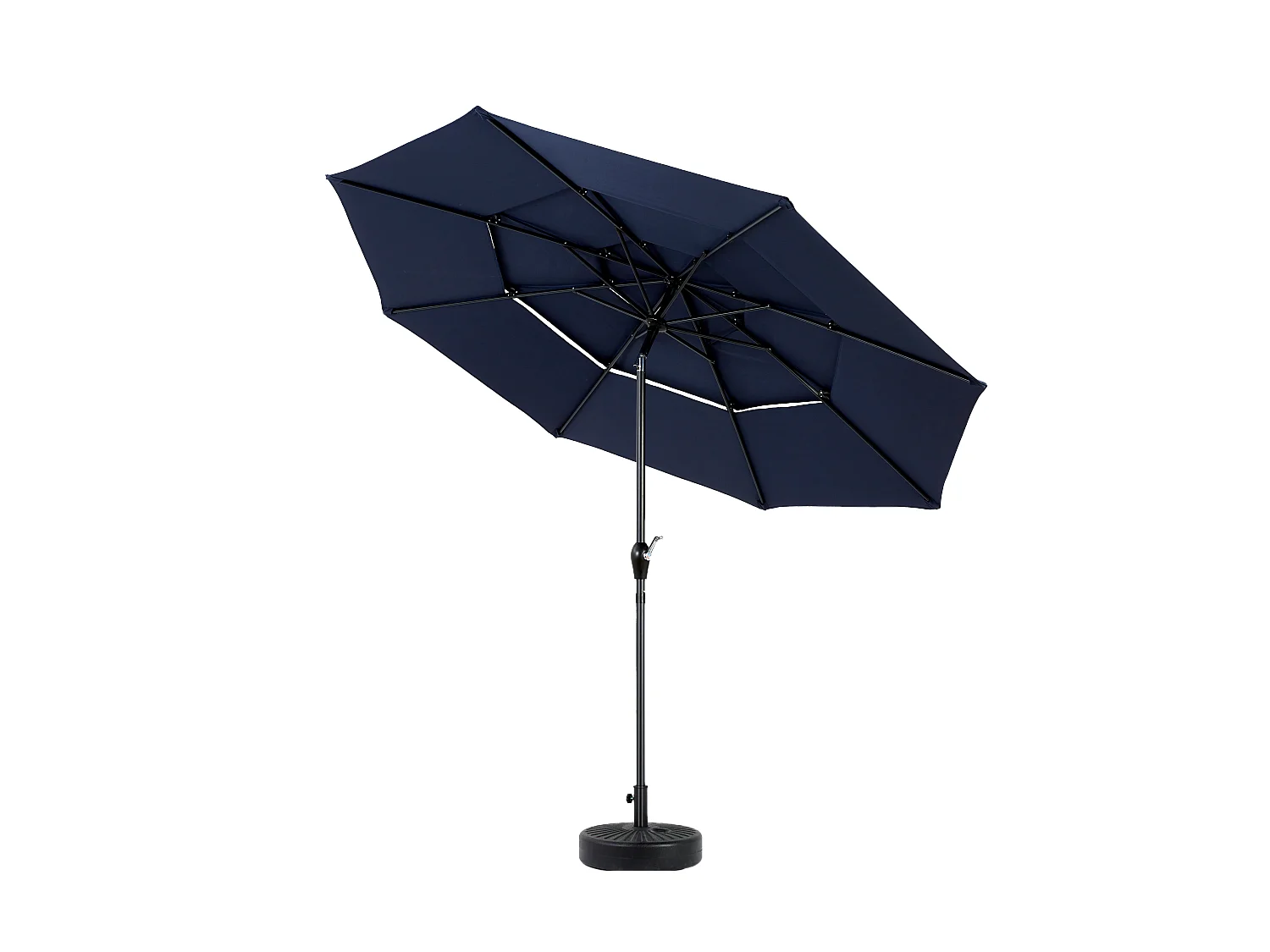 Parasol extérieur double face rectangulaire avec manivelle, structure en acier, bleu marine (4,5x4,5x3m)