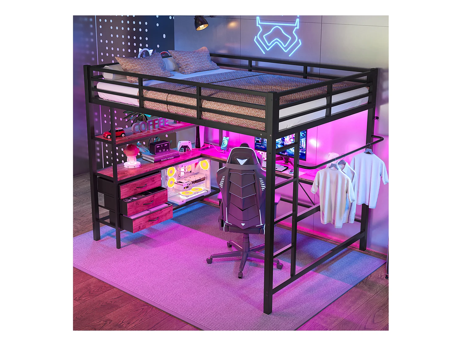 Parasol extérieur double face rectangulaire avec manivelle, structure en acier, bleu marine (4,5x4,5x3m)