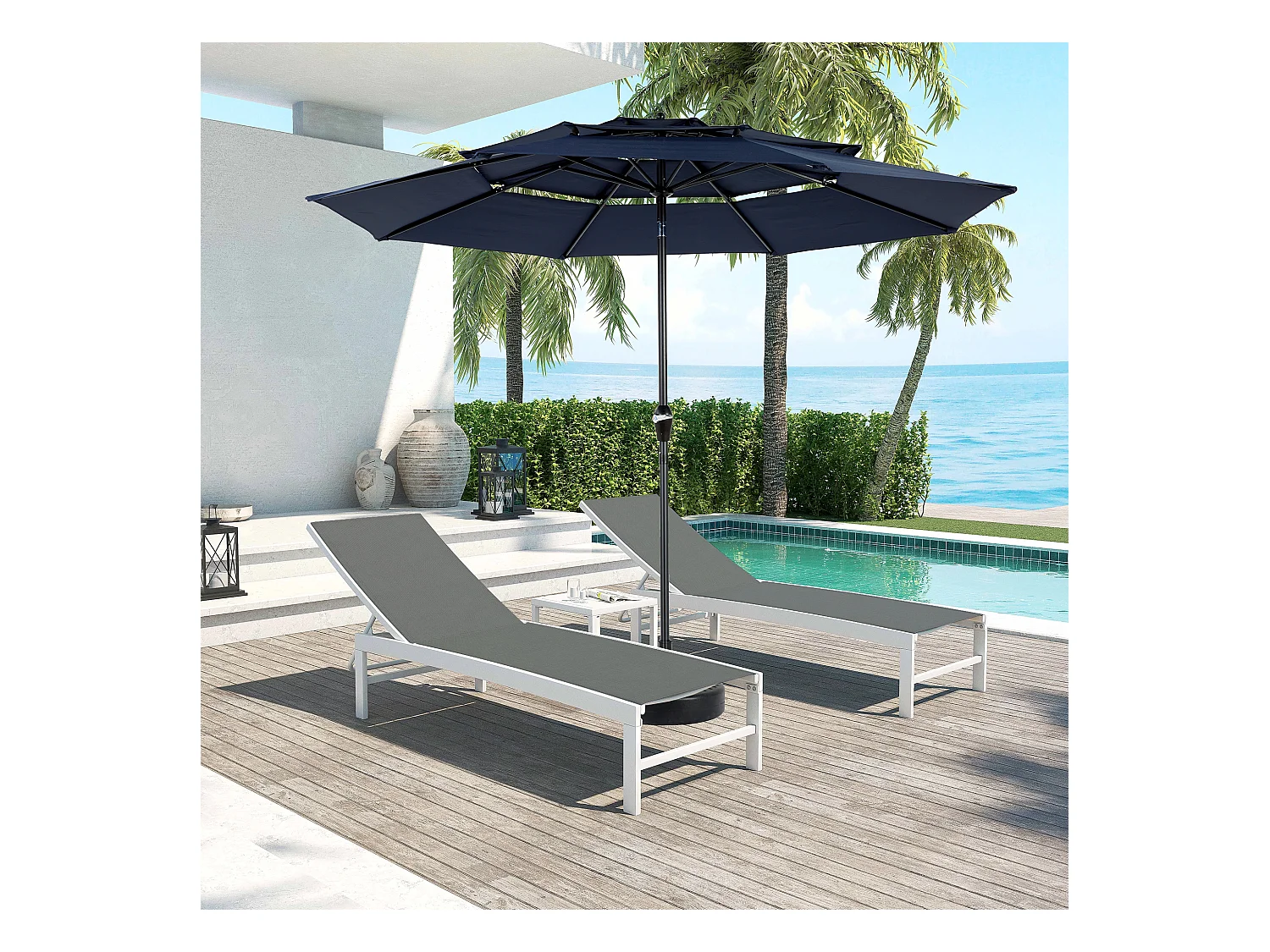 Ombrellone da esterno rettangolare bifacciale con manovella, struttura in acciaio, blu navy (4,5x4,5x3 m)