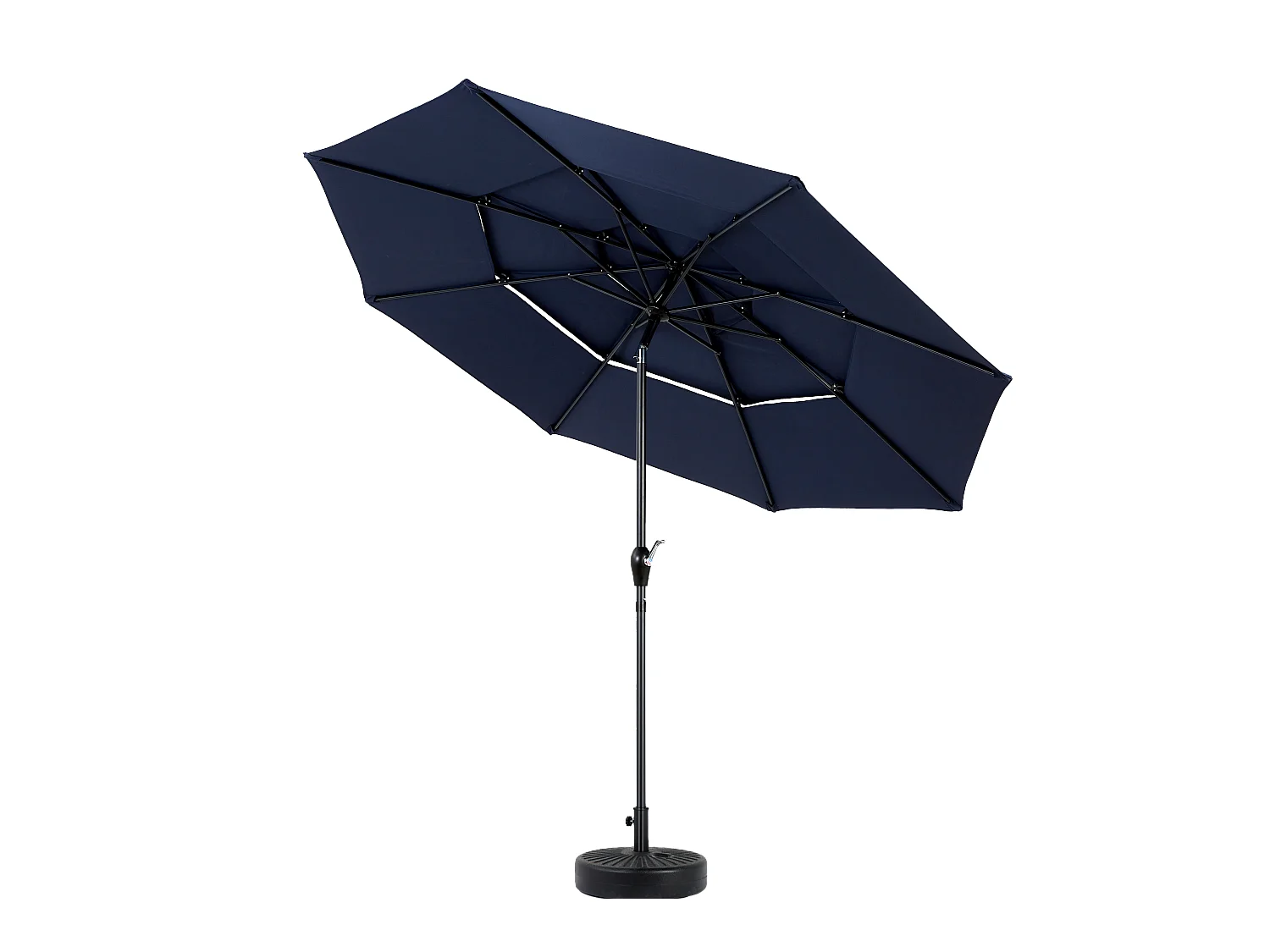 Parasol extérieur double face rectangulaire avec manivelle, structure en acier, bleu marine (4,5x4,5x3m)