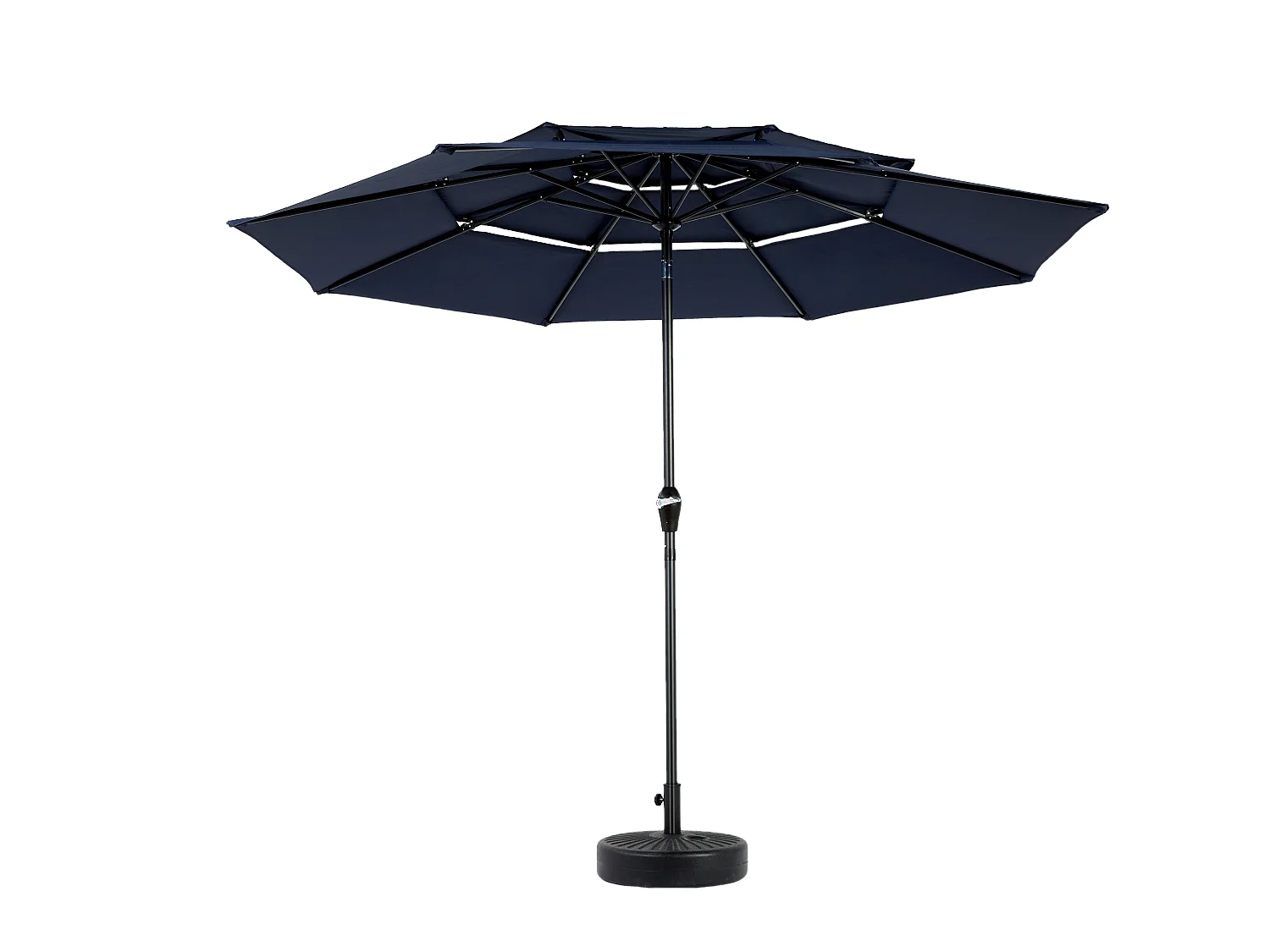 Parasol extérieur double face rectangulaire avec manivelle, structure en acier, bleu marine (4,5x4,5x3m)