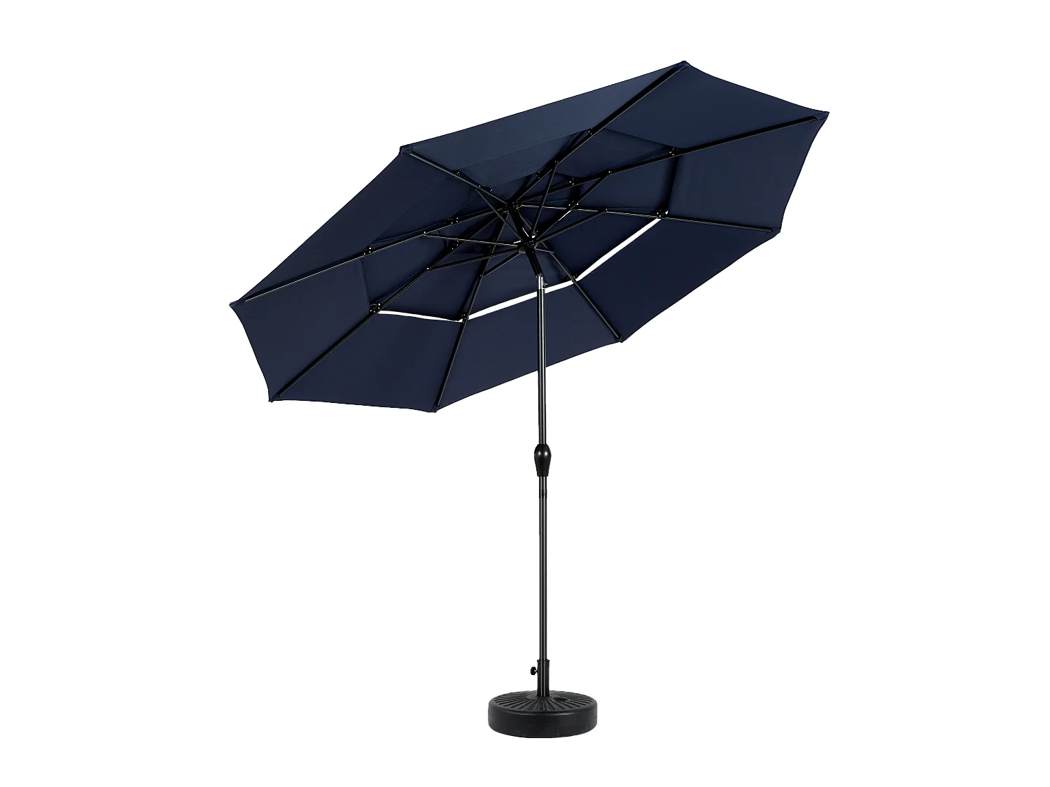 Parasol extérieur double face rectangulaire avec manivelle, structure en acier, bleu marine (4,5x4,5x3m)