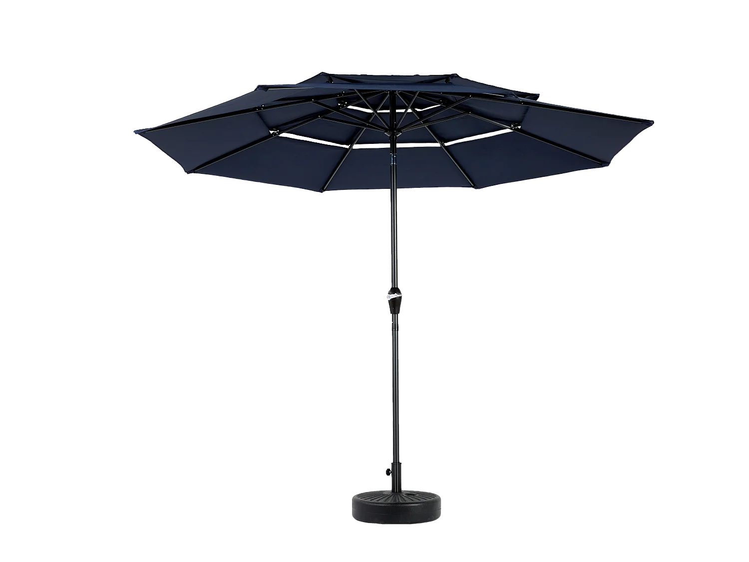 Parasol extérieur double face rectangulaire avec manivelle, structure en acier, bleu marine (4,5x4,5x3m)