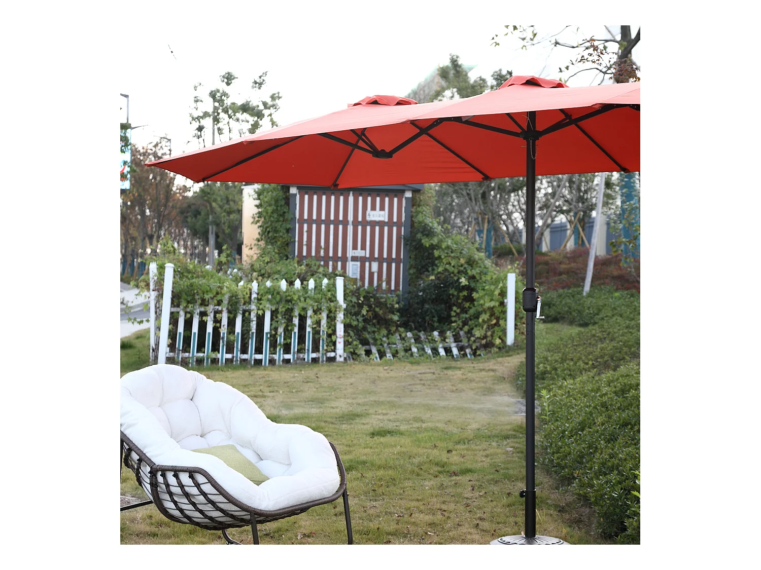 Parasol extérieur double face rectangulaire avec manivelle, structure en acier, orange (4.5x4.5x3m)