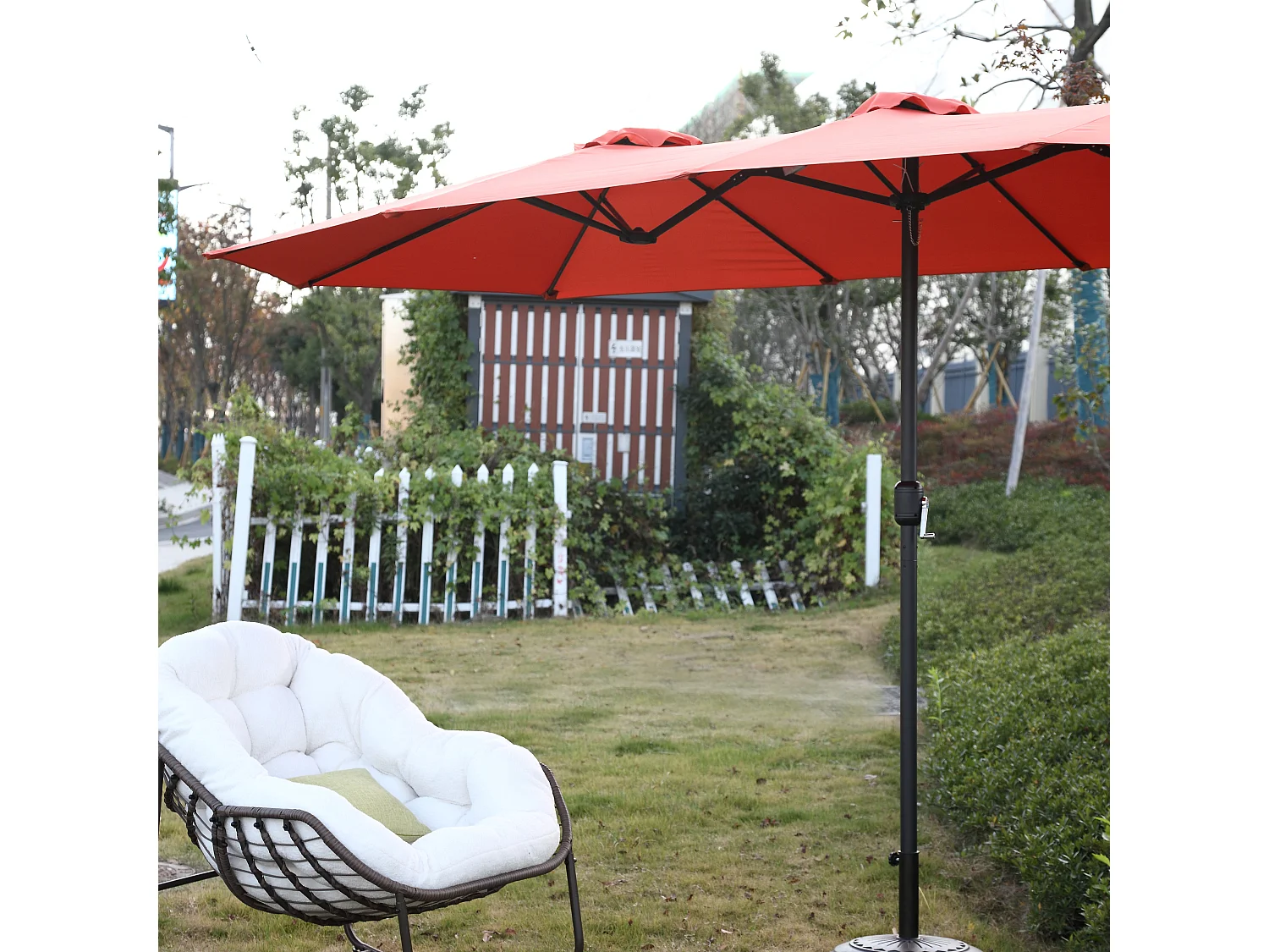 Ombrellone da esterno rettangolare bifacciale con manovella, struttura in acciaio, arancione (4,5x4,5x3m)