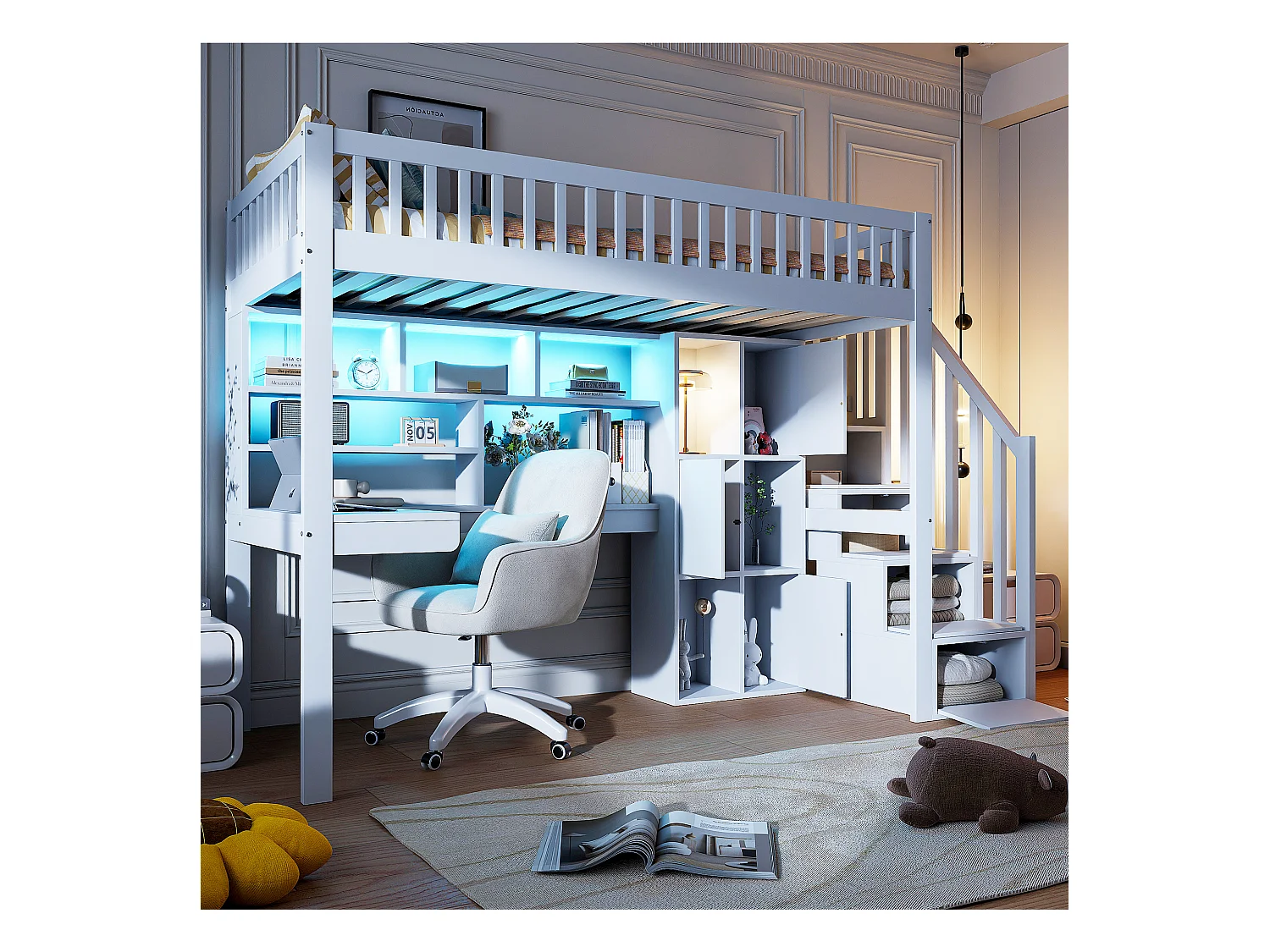 Ombrellone da esterno rettangolare bifacciale con manovella, struttura in acciaio, blu (4,5x4,5x3m)