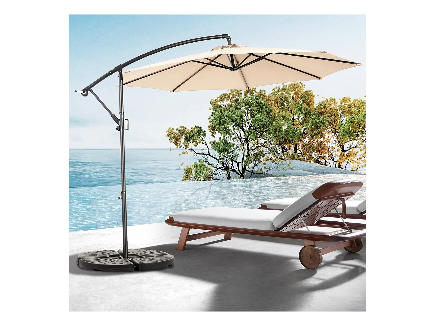 Parasol extérieur double face rectangulaire avec manivelle, structure en acier, kaki (4.5x4.5x3m)