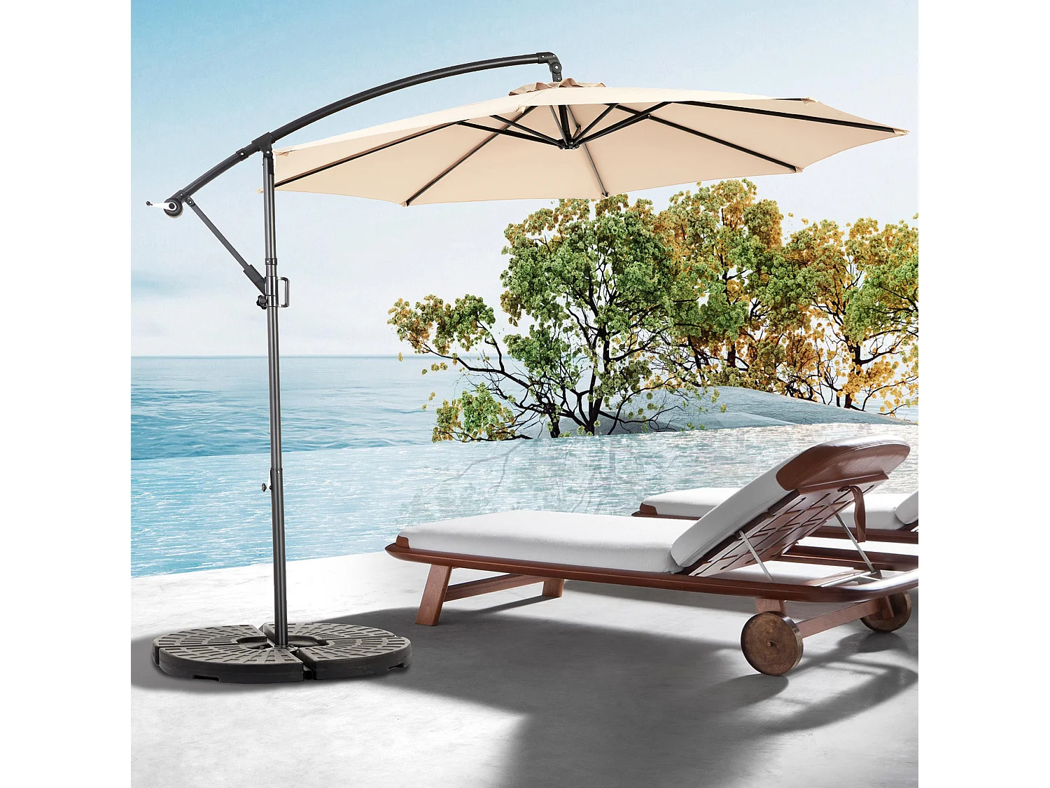 Dubbelzijdige rechthoekige buitenparasol met slinger, stalen frame, kaki (4,5x4,5x3m)