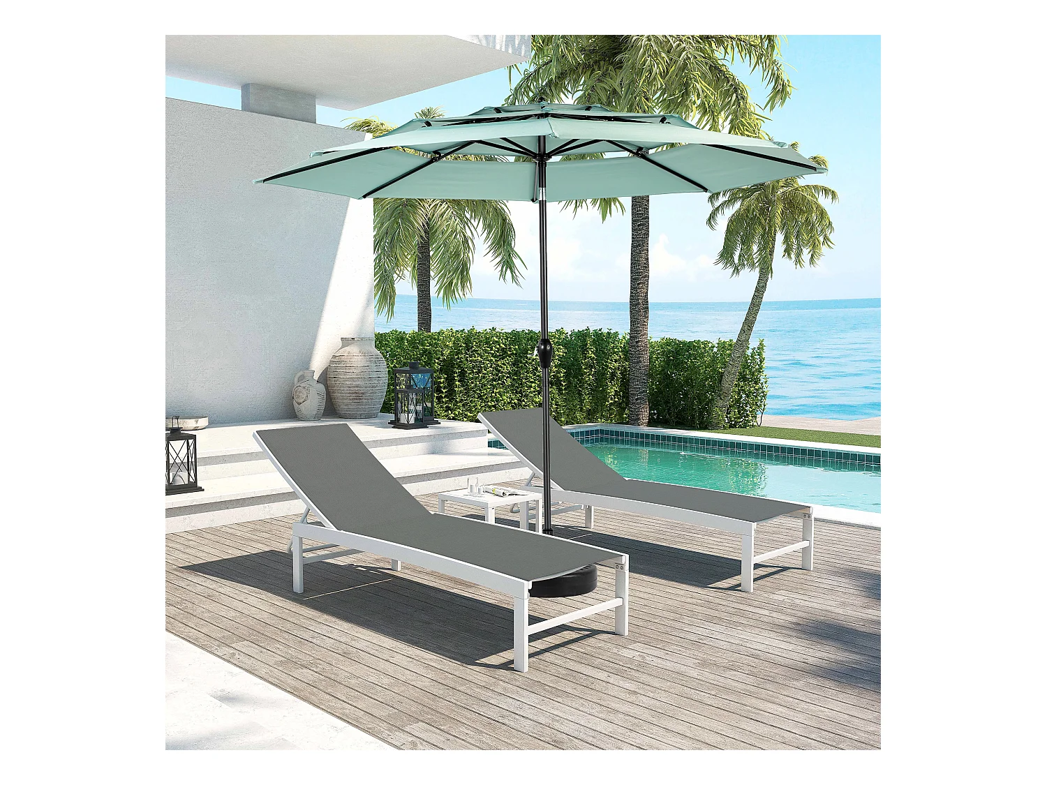 Parasol extérieur double face rectangulaire avec manivelle, structure en acier, vert clair (4,5x4,5x3m)
