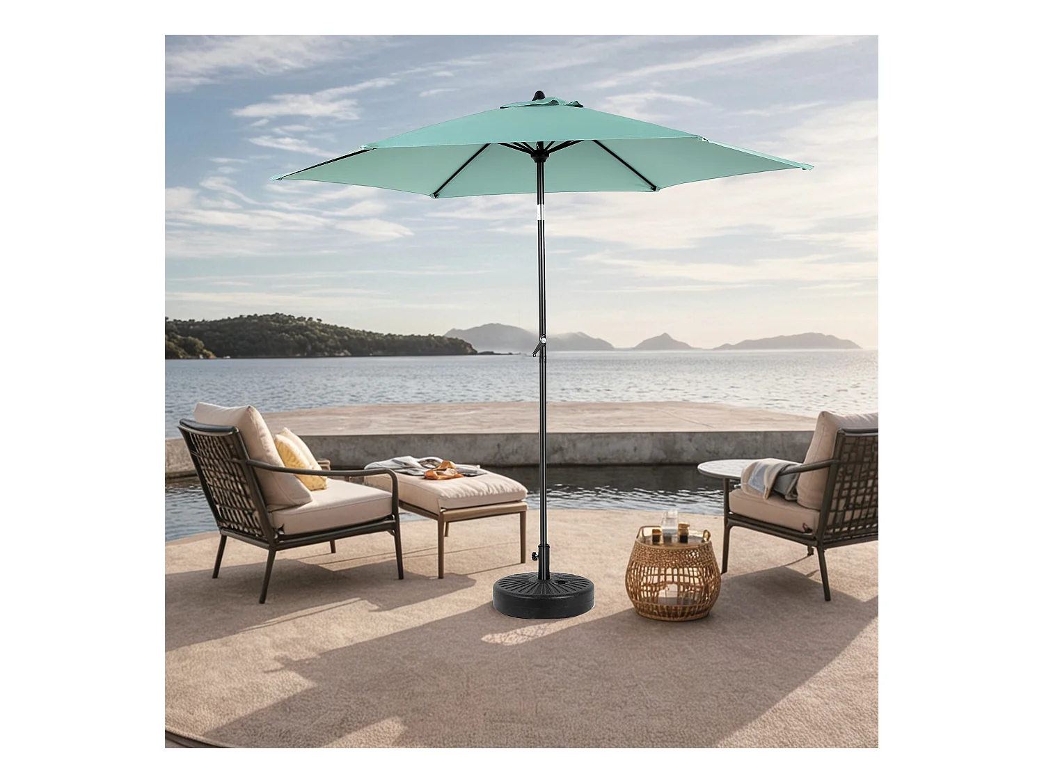 Parasol extérieur rectangulaire double face, avec manivelle, acier, vert clair (274x213x200 cm)